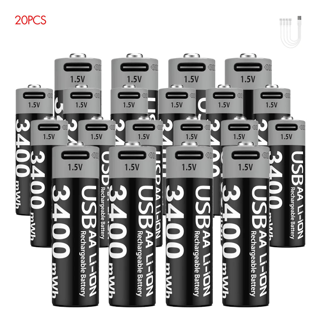 MATOV 1.5V AA 3400mWh USB-C Rechargeable Lithium Batteries - 4 Pack, Long Lasting Power for Hunting Cameras, Smart Door Locks, Remote Controls, Wireless Mice & Microphones - Perfect for Outdoor Gear & Smart Home Devices