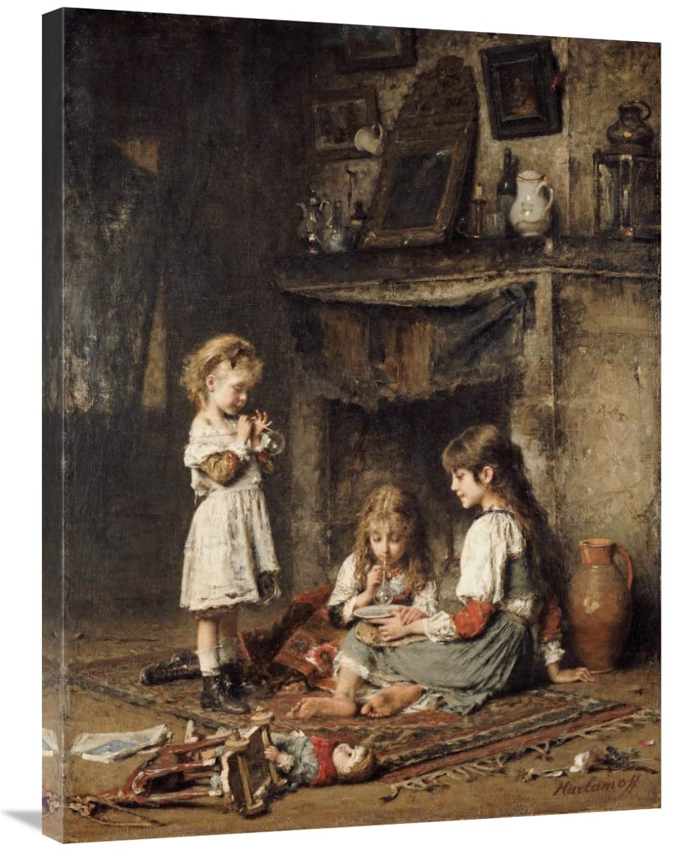 Alexei Alexeiewitsch Harlamoff Blowing Bubbles Canvas Wall Art Print - Gallery Wrapped Giclee Reproduction - Perfect for Living Room, Bedroom & Office Decor