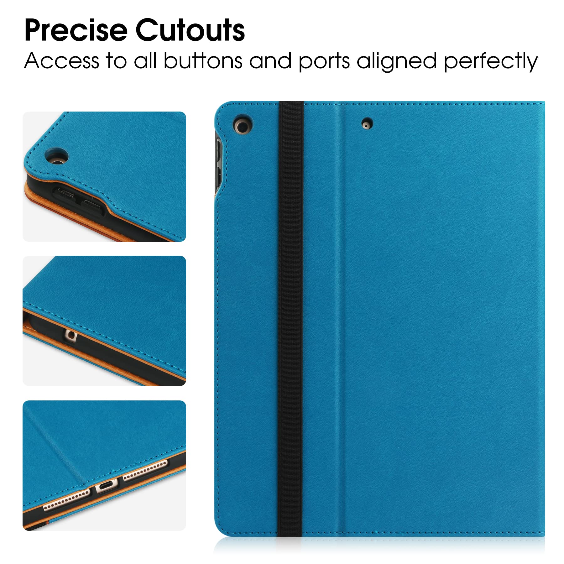Premium iPad 9th/8th/7th Generation Case (2021/2020/2019) - 10.2 Inch Protective Cover with Built-in Apple Pencil Holder, Multi-Angle Folio Stand & Auto Sleep/Wake Function - Perfect for Work, School & Travel - Blue/Brown