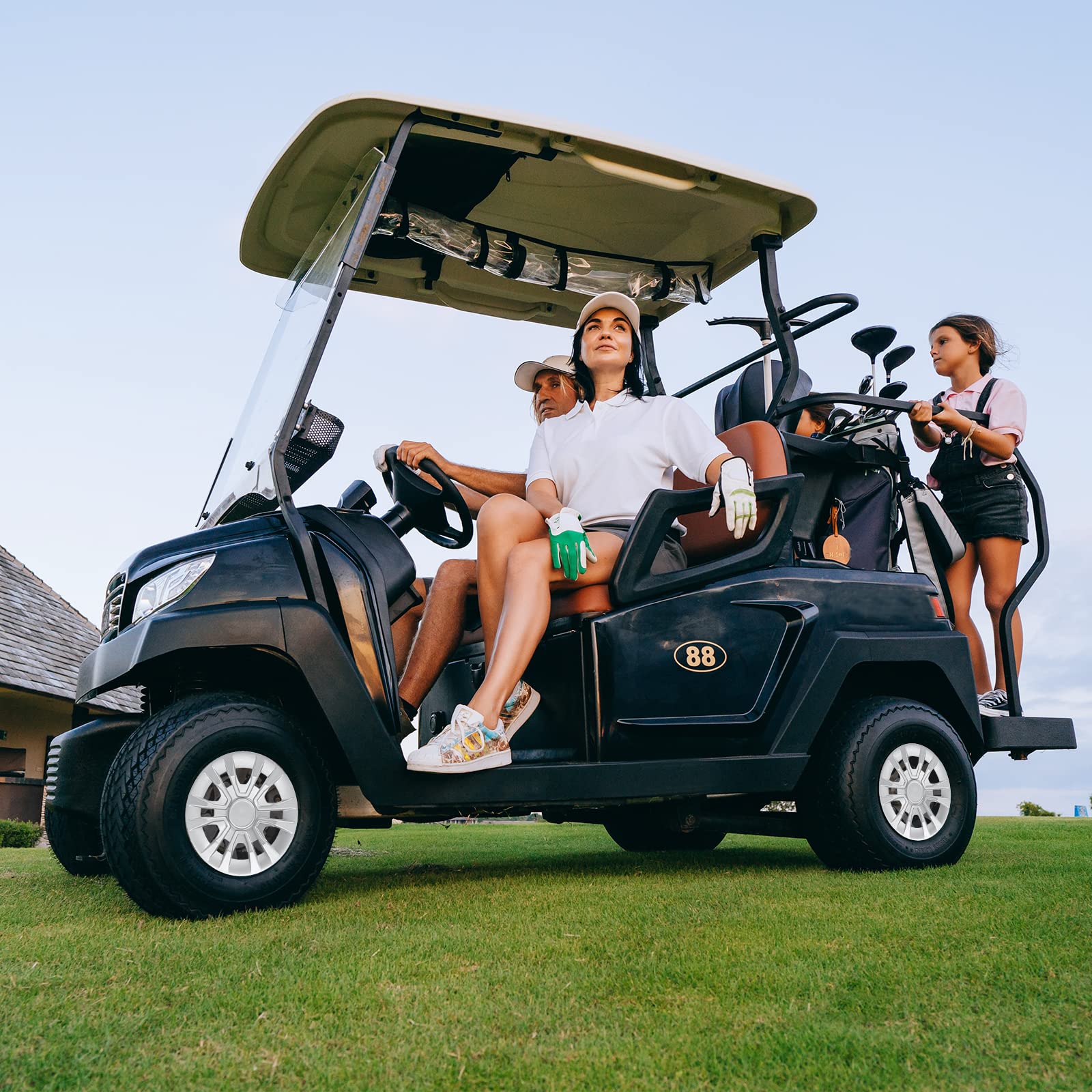 8 Inch Golf Cart Hubcaps for EZGo Golf Buggies - 4-Piece Standard Wheel Rim Cover Set with EZGo Logo Decals - Perfect for Golf Course, Resort & Neighborhood Transportation