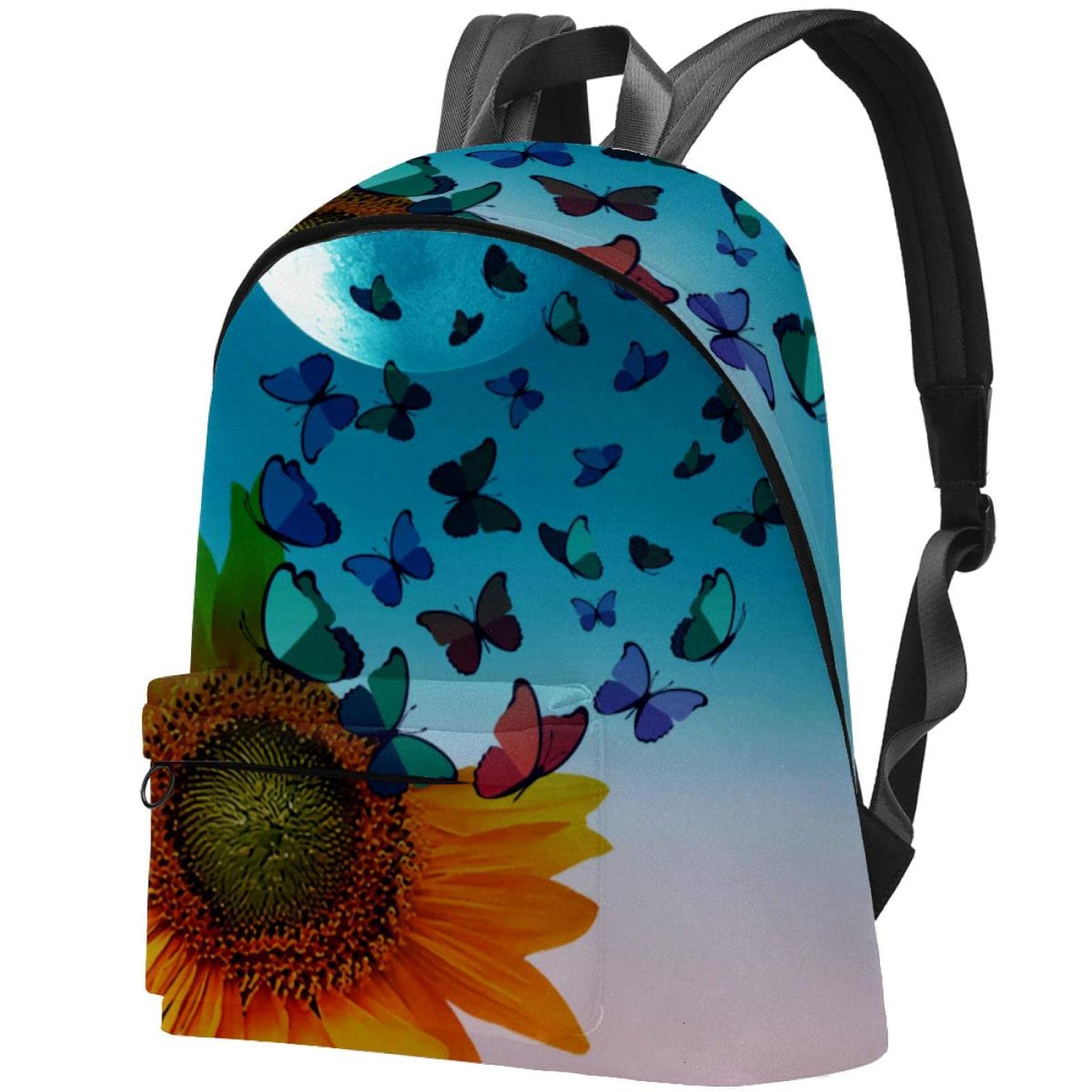 Stylish Canvas Backpack for College & Travel - Unisex Butterfly Sunflower Moon Print Laptop Backpack | Perfect for School, Work & Outdoor Adventures