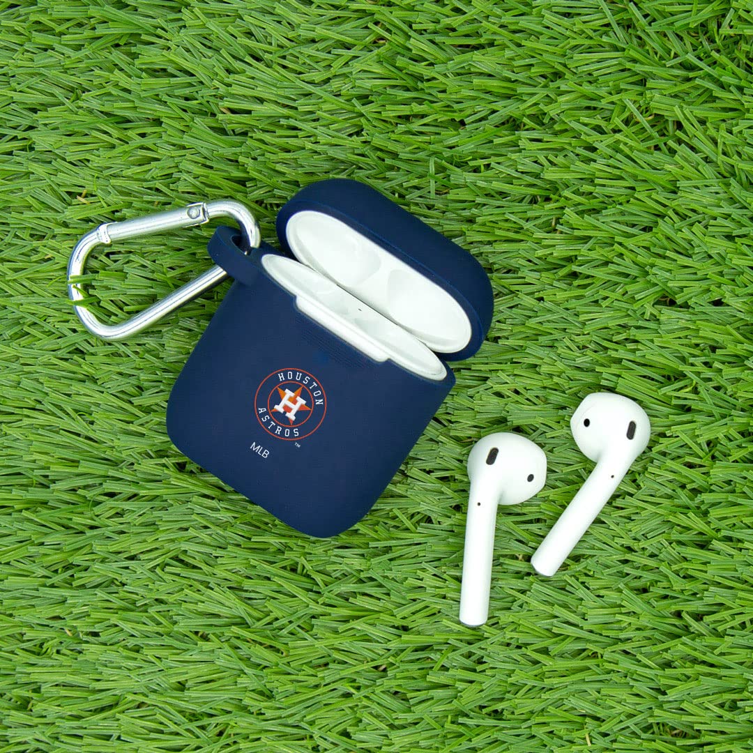 Houston Astros Silicone Sport Watch Band & AirPods Case Cover Combo for Apple Watch - Game Day Accessories for Baseball Fans & Sports Enthusiasts