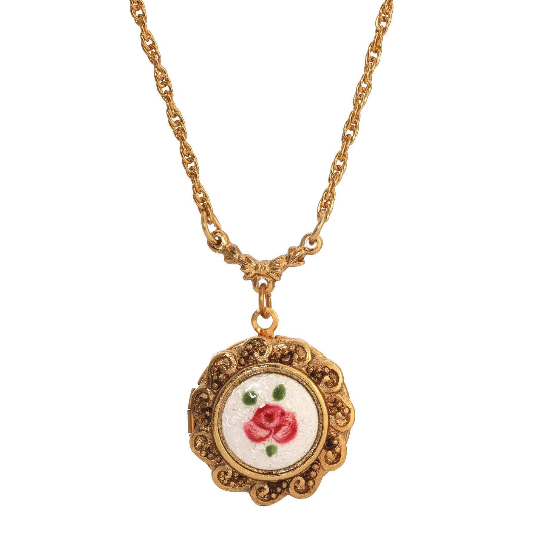 Vintage 1928 Pink Rosebud Locket Necklace - 16