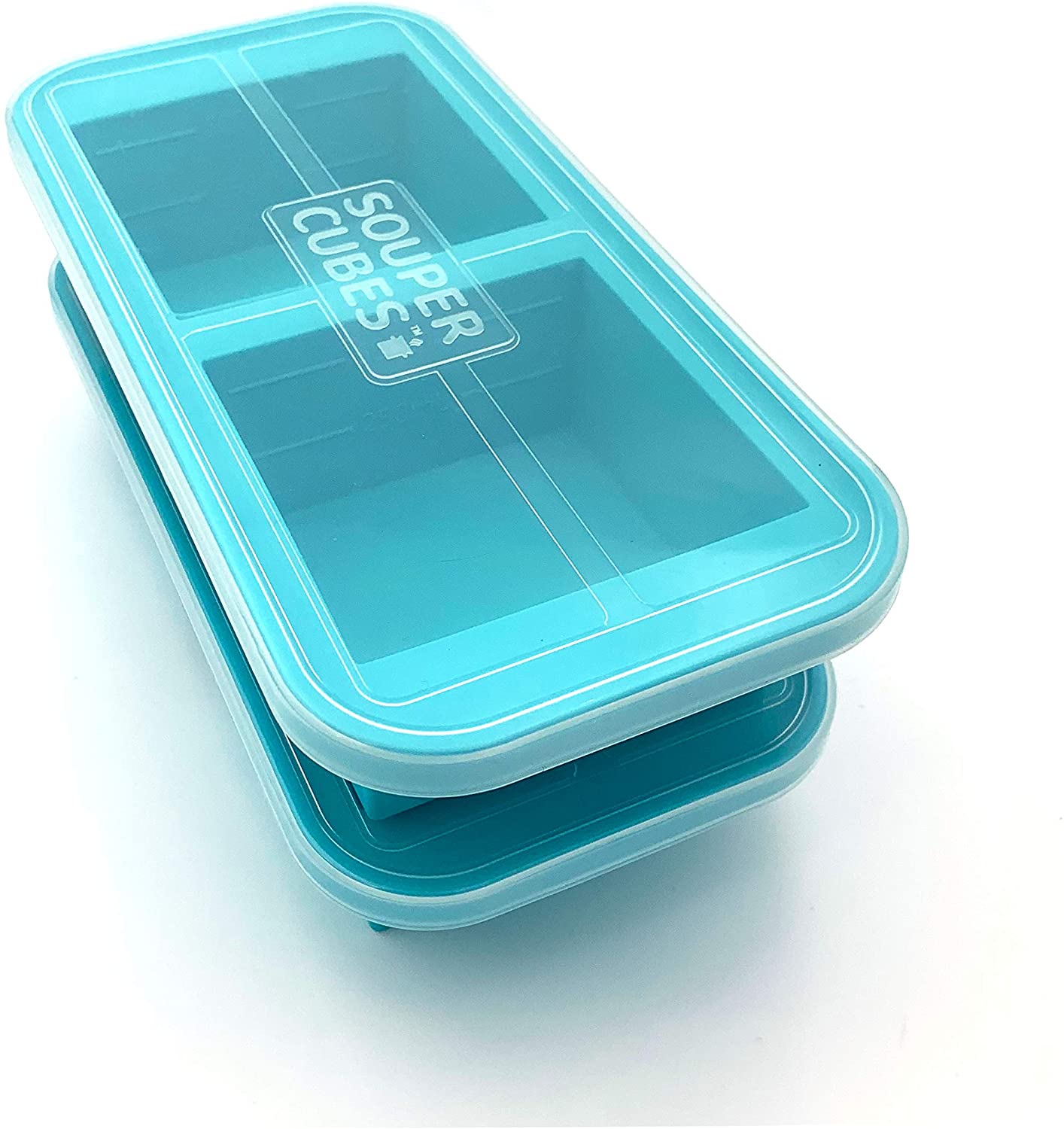 Souper Cubes 2-Cup Silicone Freezer Tray with Lid - Aqua Blue - Perfect for Meal Prep, Soup Storage & Freezing Broth - BPA-Free Food Grade Silicone