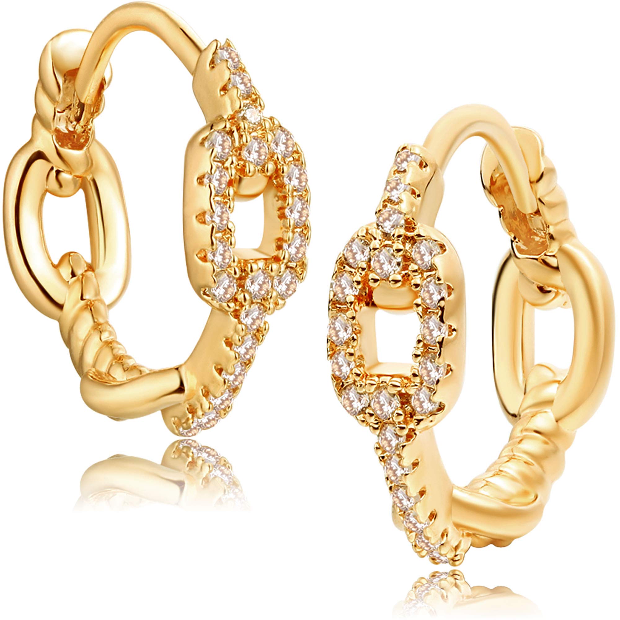 FETTERO Gold Huggie Hoop Earrings for Women - 14K Gold Plated Hypoallergenic Dainty Twist Link Hoops - Minimalist Everyday Jewelry Gift for Her (Perfect for Work, Date Night & Special Occasions)