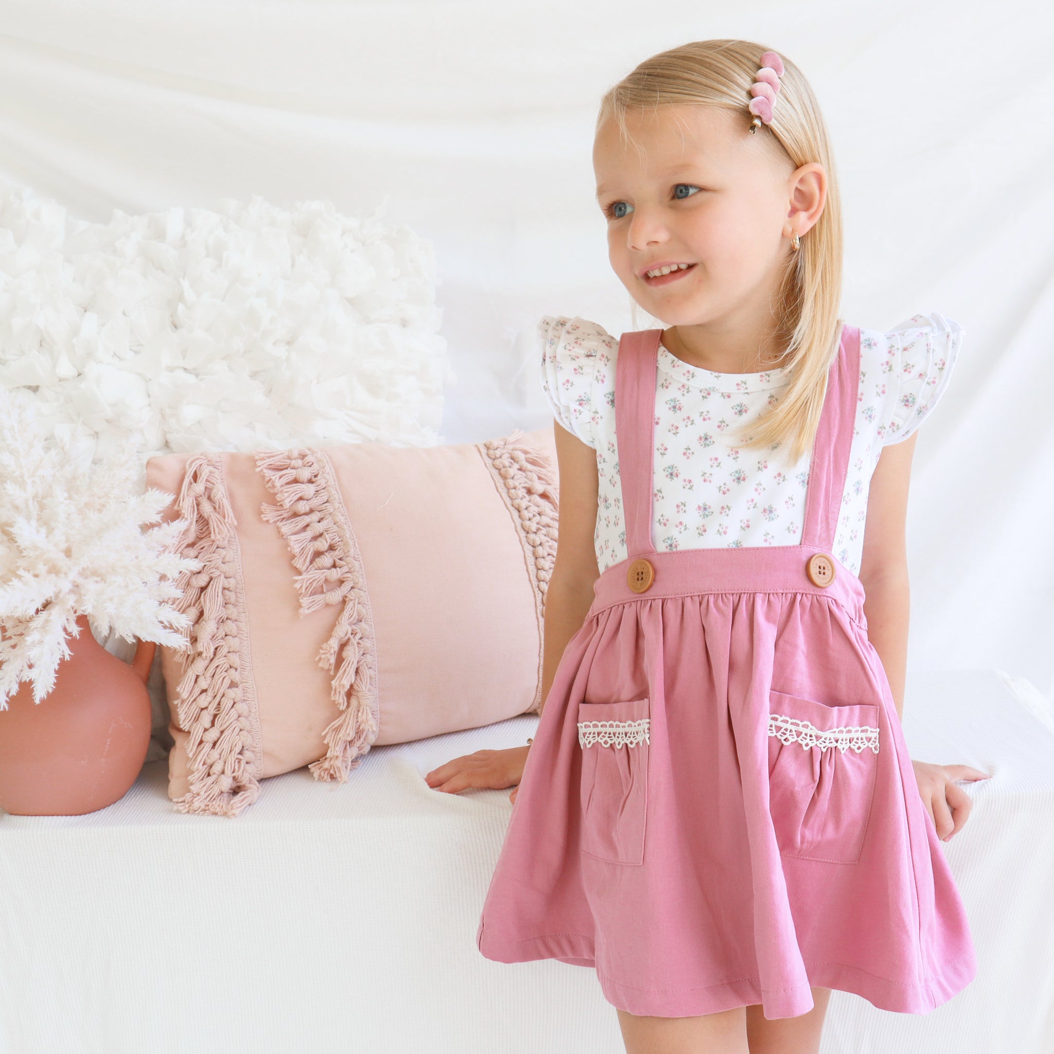 Stylish Suspender Skirt in Berry Splice Color - Perfect for Casual Outings, School, and Summer Fashion