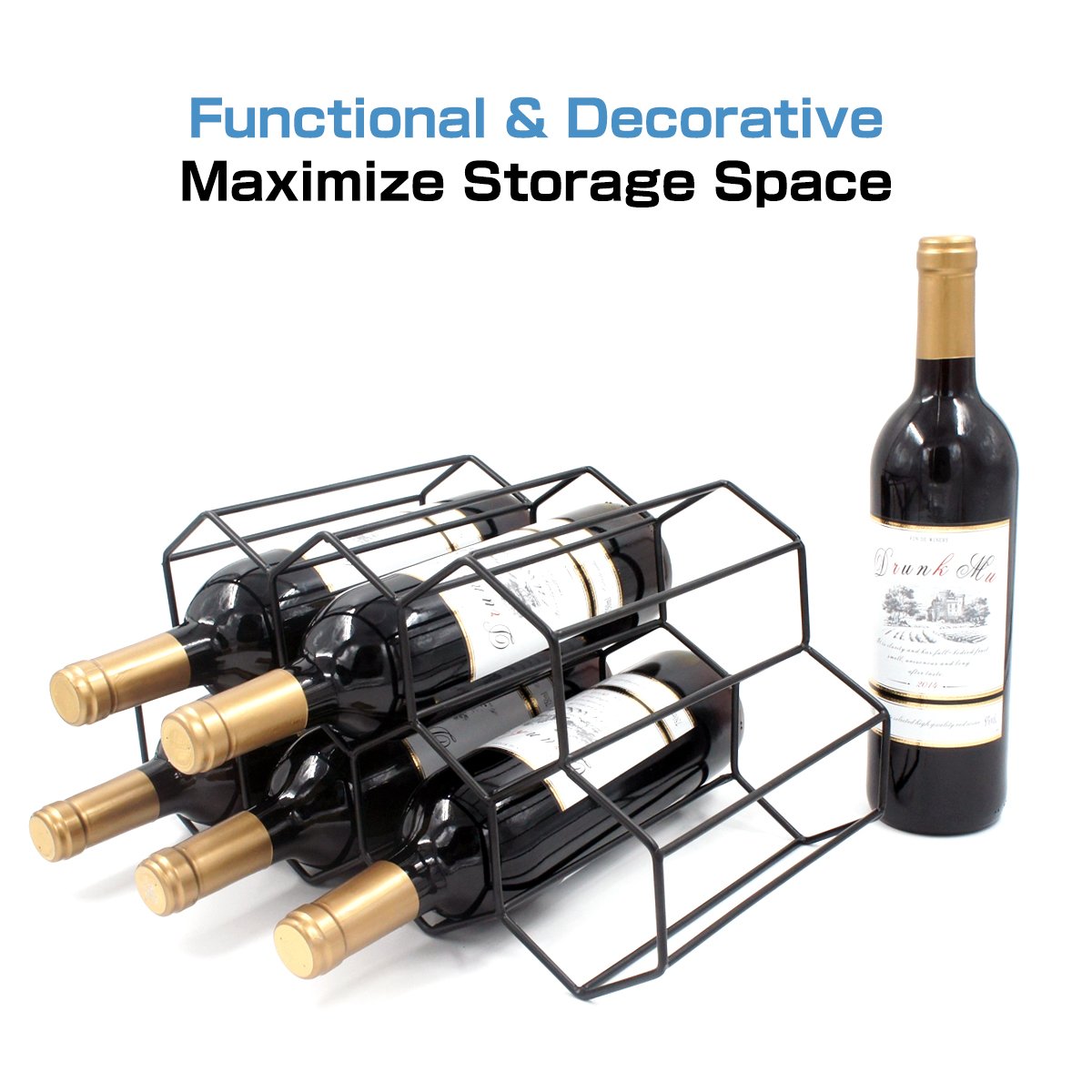 Buruis 9-Bottle Countertop Wine Rack - Honeycomb Metal Wine Holder & Organizer for Red & White Wines - Space-Saving Kitchen, Bar & Dining Room Essential (Black) - Perfect for Home Entertaining & Wine Storage