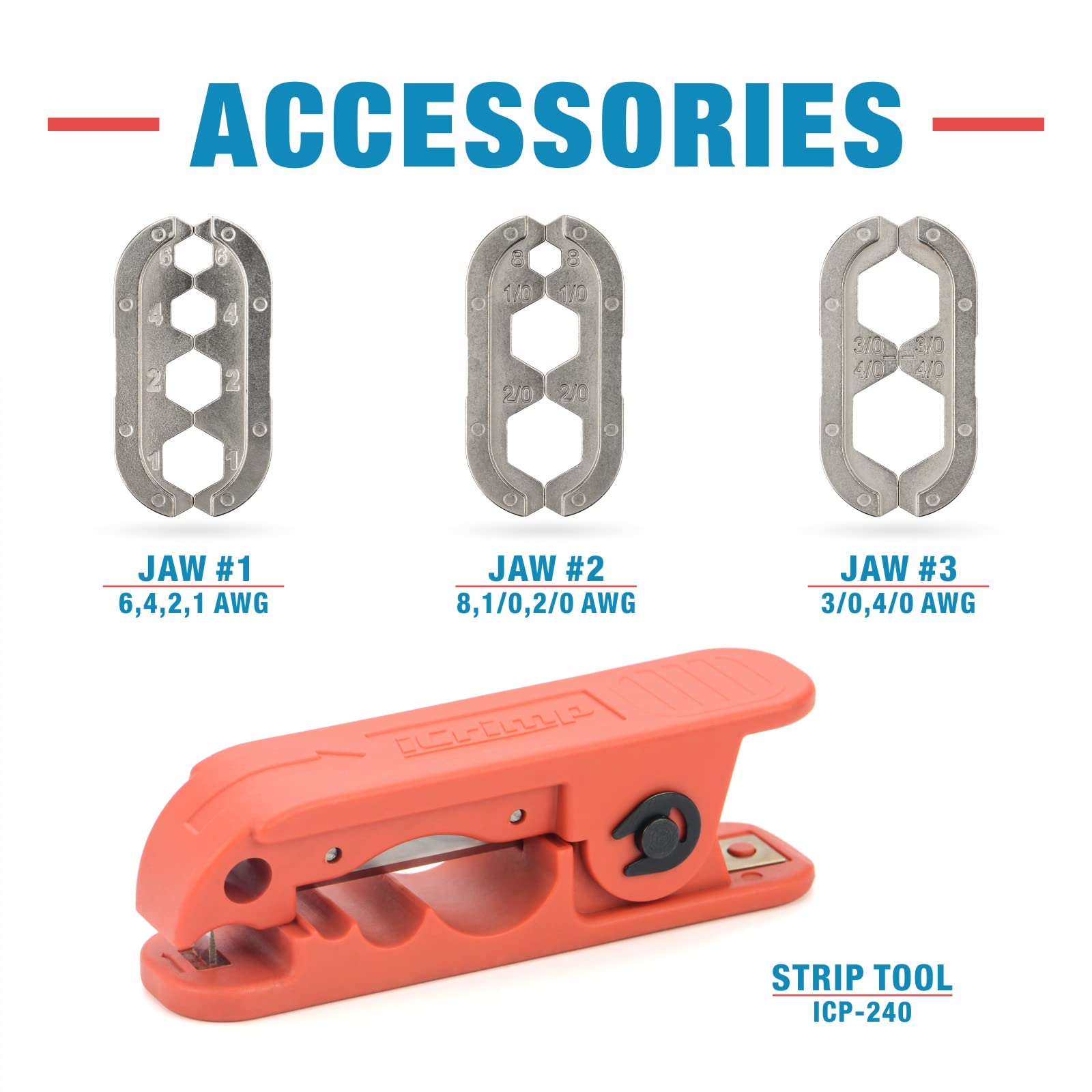 Professional iCrimp Battery Cable Lug Crimper Kit for 8-4/0 AWG Copper Terminals - Heavy Duty Crimping Tool with Wire Stripper for Battery Cables, Ring Terminals & Splices - Perfect for Automotive, Marine & Solar Power Installations