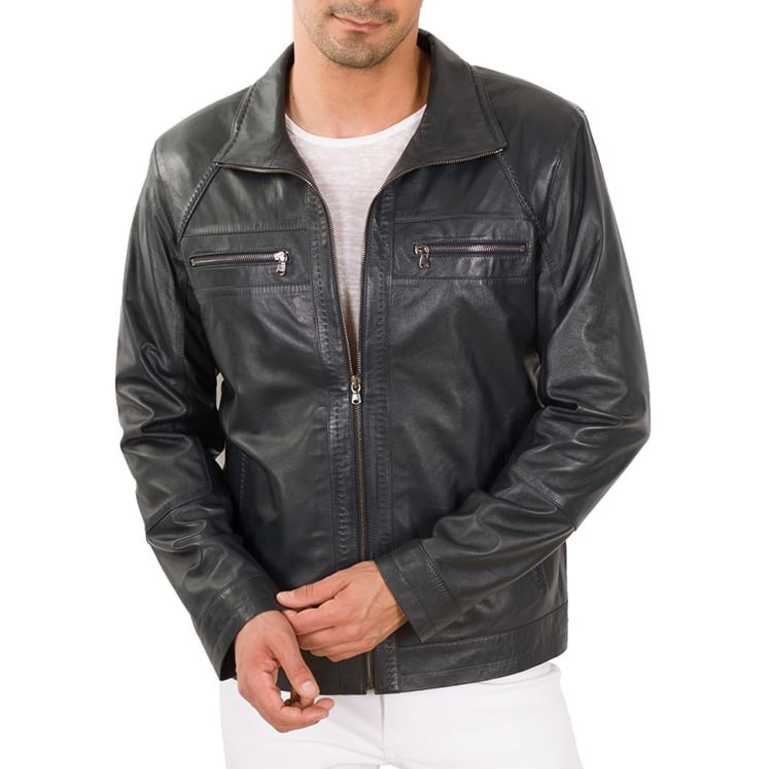 Men's Black Lambskin Leather Biker Jacket - Premium Motorcycle Jacket for Men | Stylish Outerwear for Riding, Casual Wear & Night Out