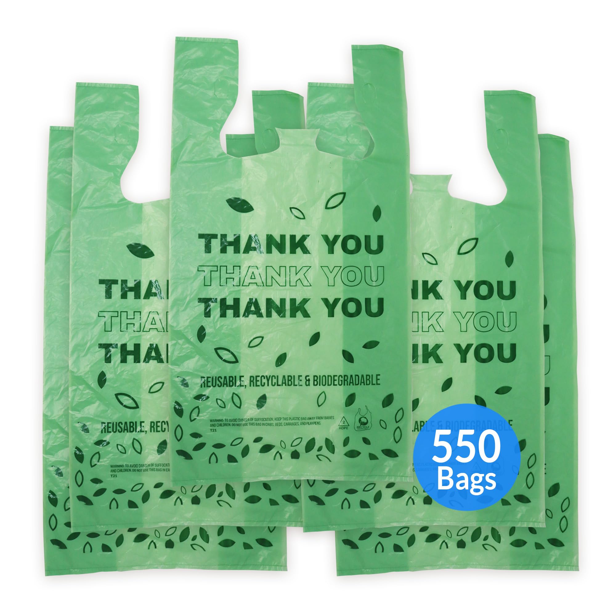 Eco-Friendly Biodegradable Thank You Bags - 550 Count Bulk Pack | Compostable Shopping Bags for Grocery, Retail & Restaurant Use | OXO-Biodegradable Plastic Bags 11.5