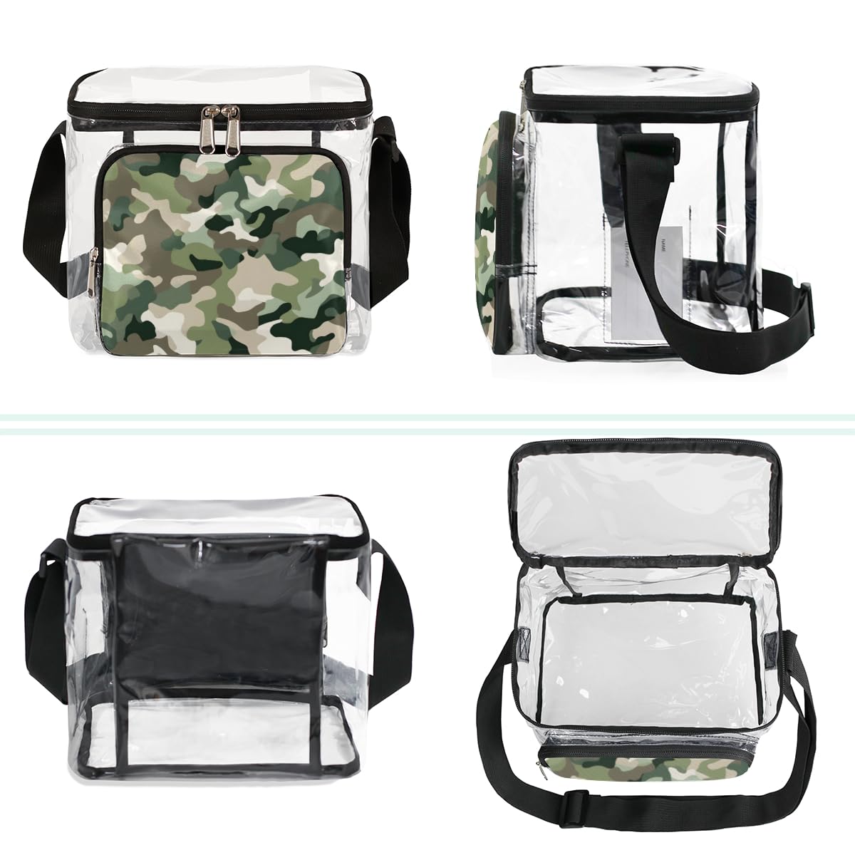 Military Camouflage Clear Tote Bag with Handles - Green Transparent Crossbody Shoulder Bag for Outdoor, Travel, Picnic, Concerts & Sports Events - Stadium Approved Lunch Bag for Camping, Hiking, Beach & Festivals