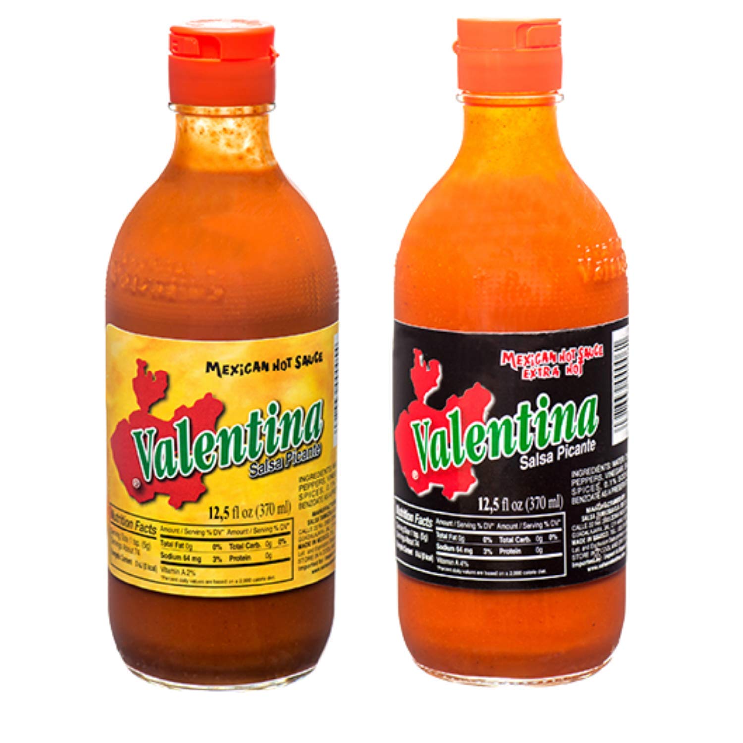 Valentina Hot Sauce - Extra Hot Black Label & Original Salsa Picante - 12.5 fl oz (2 Pack) - Perfect for Tacos, Nachos, Wings & Mexican Cuisine