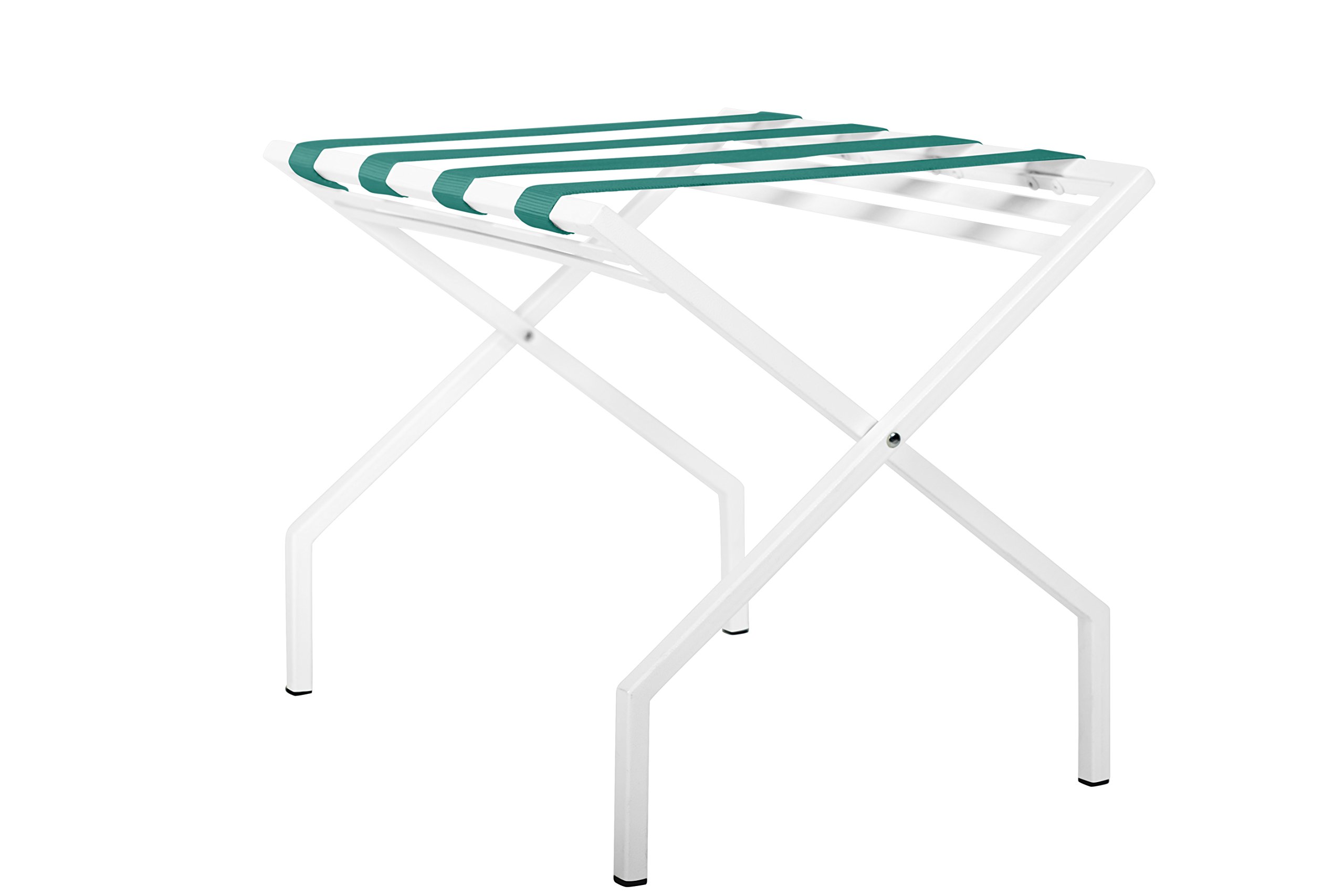 Innit Designs 11.02.09n Suba Nylon Strapped Luggage Stand - Turquoise on White - Compact Travel Suitcase Stand for Hotels, Airports & Home Storage