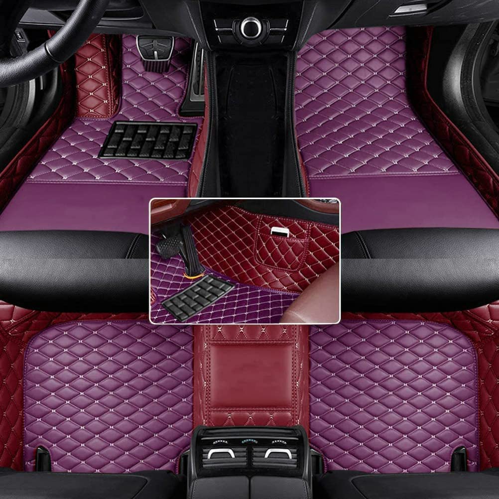 Custom Car Mats for Sedan SUV & Sports Cars - Full Coverage Anti-Slip Leather Floor Liners (Wine Red/Purple) - Perfect for Daily Commute, Road Trips & Car Protection