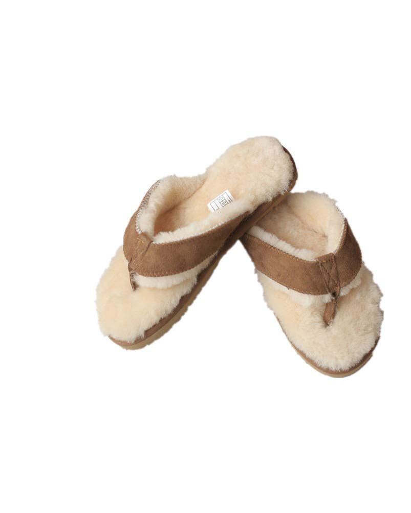 Genuine Sheepskin Fur Lined Flip Flops - Winter Warm Unisex Slides for Women & Men with Real Sheep Leather & Suede Sole - Cozy House Slippers for Indoor/Outdoor Use