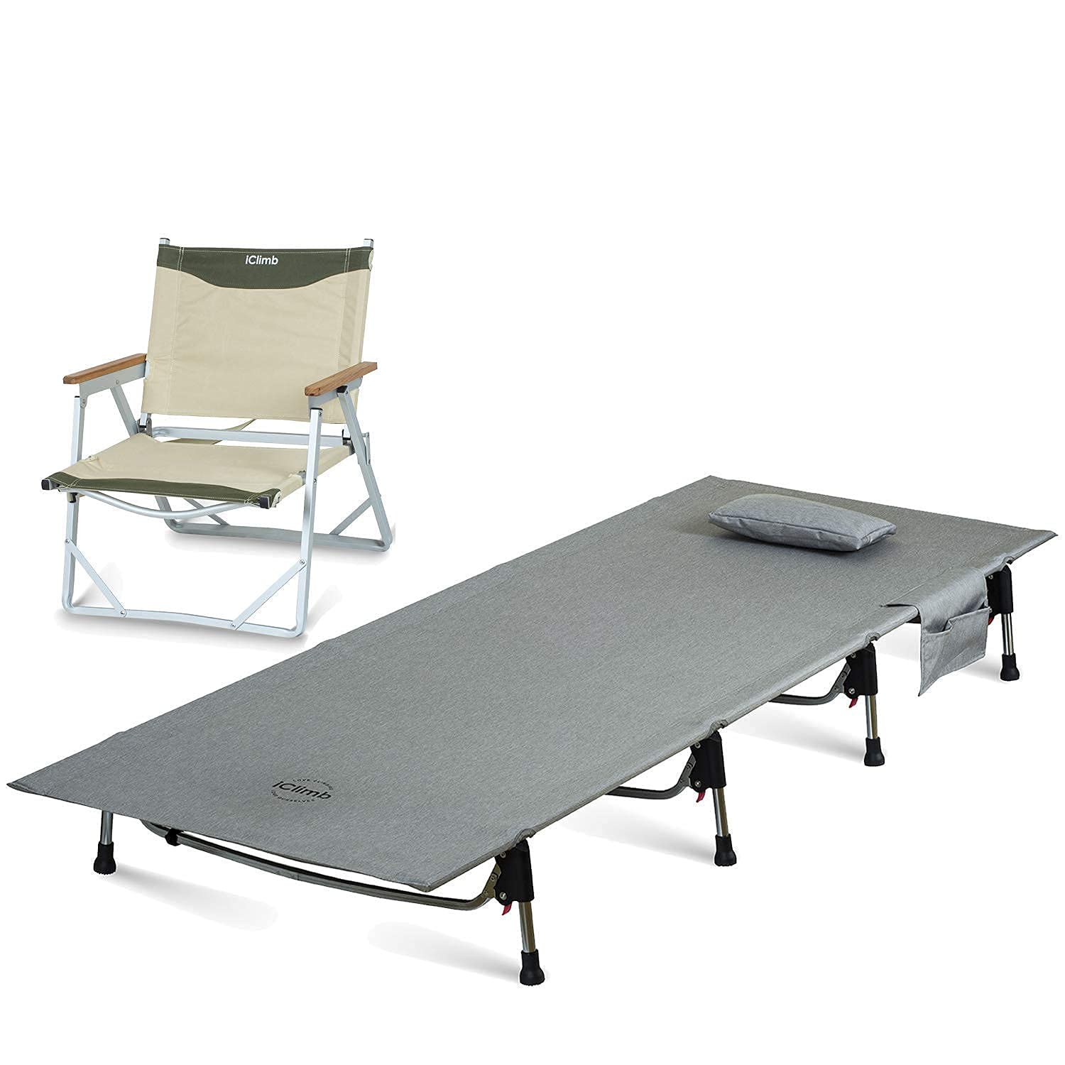 iClimb Portable Folding Chair and Cot Combo - Lightweight, Compact Camping Gear for Single Adults - Perfect for Backpacking, Hiking, and Outdoor Adventures