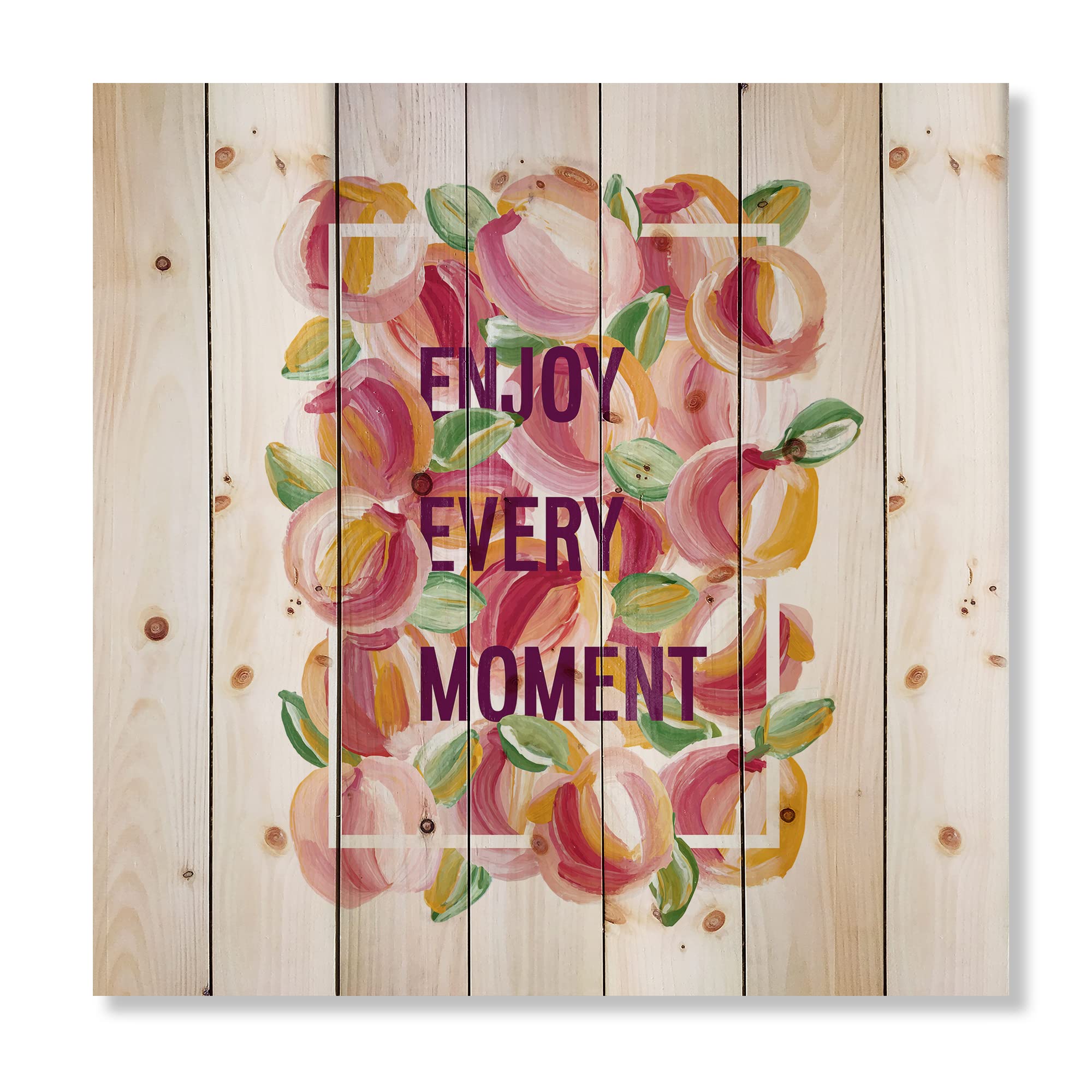 DesignQ Enjoy Every Moment Traditional Wood Wall Decor - Red Wood Wall Art with Large Quotes & Sayings - Natural Pine Wood Panels for Home, Office & Living Room Decor