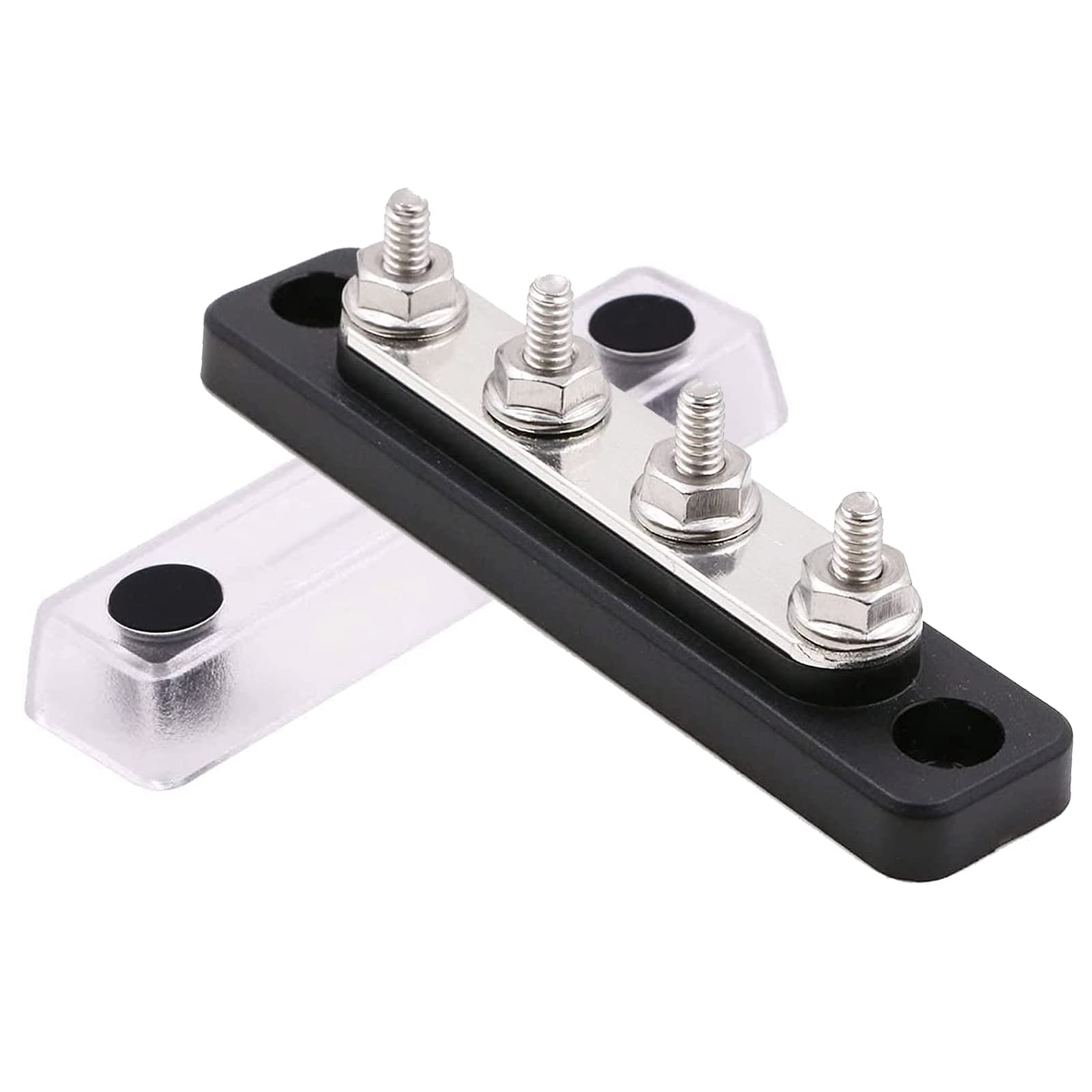 150A 4-Way Heavy-Duty Bus Bar - 12V/48V Power Distribution Block for Battery, Marine, Automotive, RV, Truck - Perfect for Electrical Systems in Boats, Cars & Off-Grid Power Setups (4 * 1/4