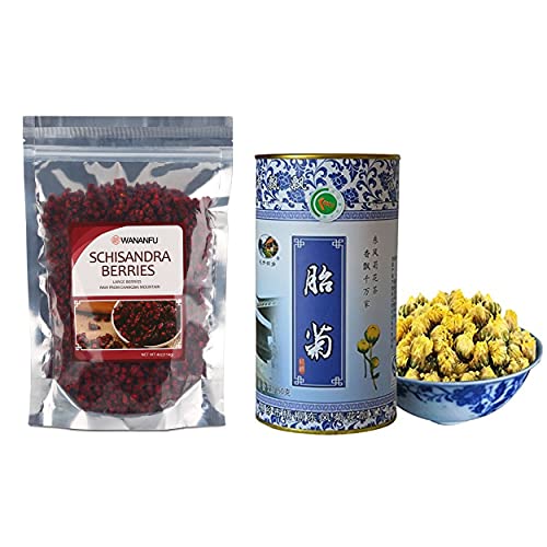 Organic Schisandra Berry 4oz & Chrysanthemum Tea 1.8oz Bundle - Sugar Free, No Additives - Herbal Wellness for Stress Relief & Immune Support
