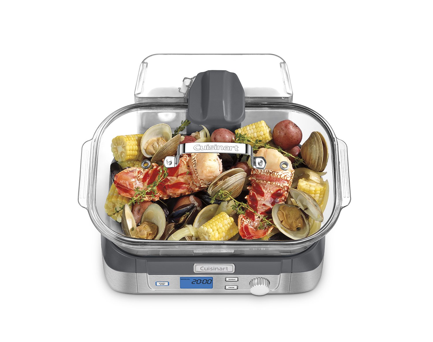 Cuisinart STM-1000 Digital Glass Steamer with Stainless Steel Base - Healthy Food Steamer for Vegetables, Fish & Dumplings - Perfect for Meal Prep & Healthy Cooking at Home