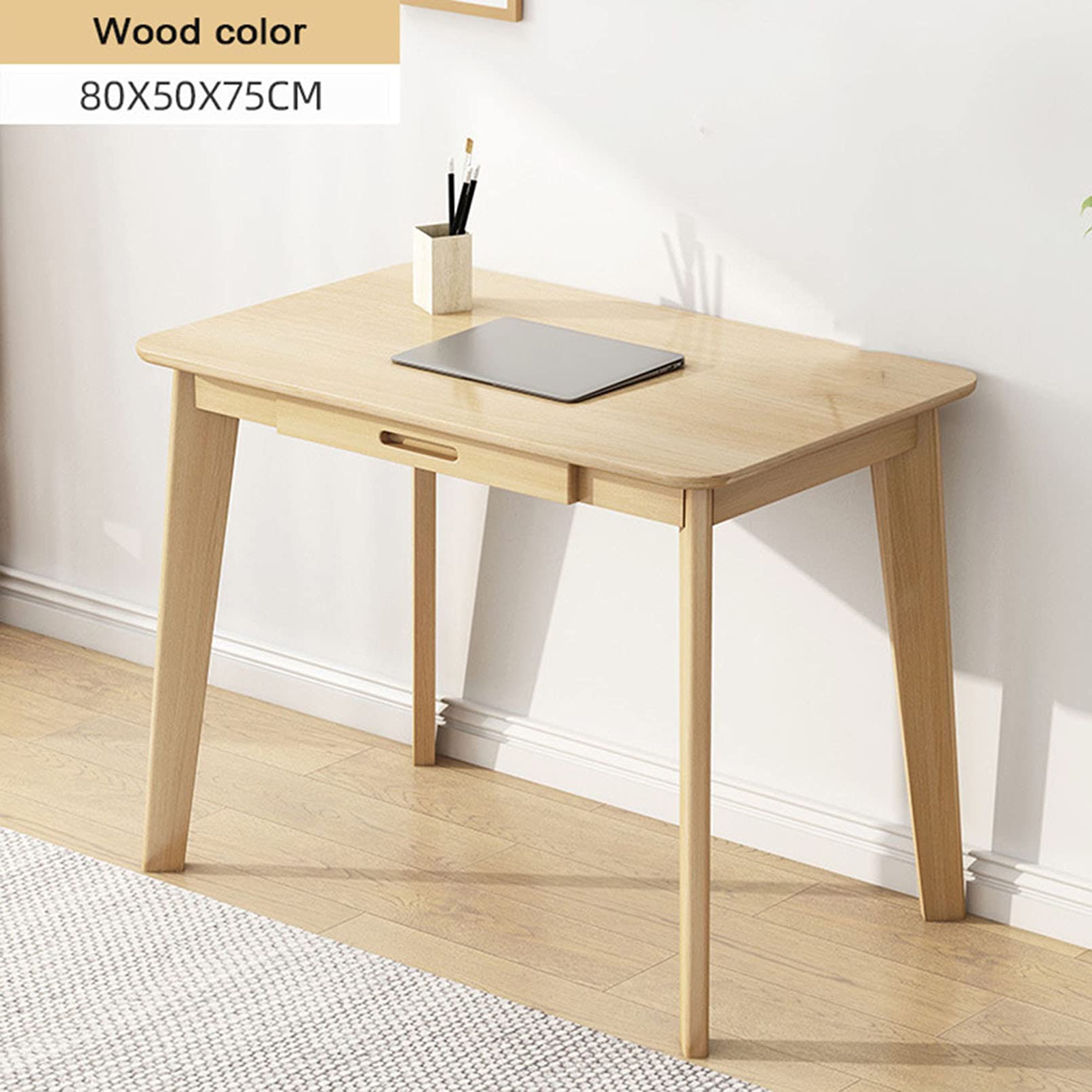 Wooden Home Office Desk with Drawer Hutch - Ergonomic Computer Workstation for Study, Writing & Laptop Use - Perfect for Bedroom, Dorm Room & Small Spaces