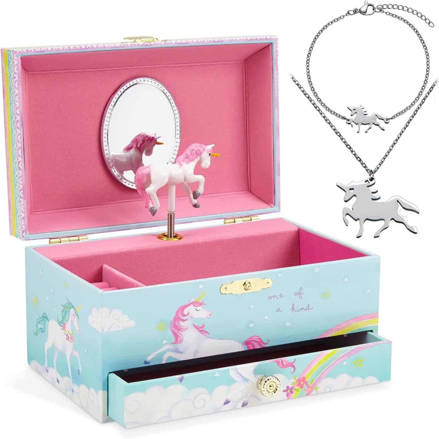Jewelkeeper Unicorn Jewelry Box for Girls - Musical Jewelry Storage Box with Necklace & Bracelet Gift Set - Enchanting Unicorn Decor, Durable Keepsake Organizer - Perfect Birthday Gift for Kids, Teens | Bedroom Decor, Jewelry Storage, Gift for Daughters