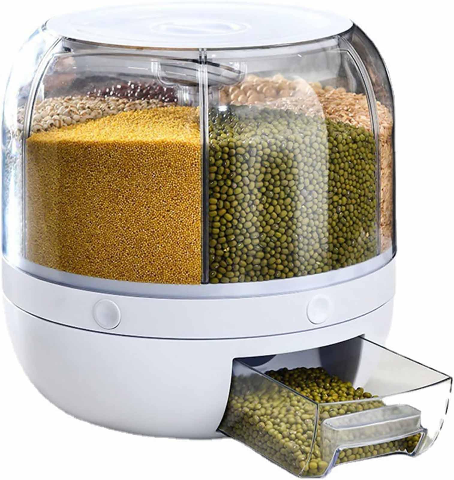 360° Rotating 6-in-1 Cereal Dispenser with Airtight Lid & Measuring Cup - Large Rice Storage Container for Kitchen, Pantry Organization & Bulk Food Storage - Perfect for Cereals, Grains, Pasta, Snacks & Pet Food