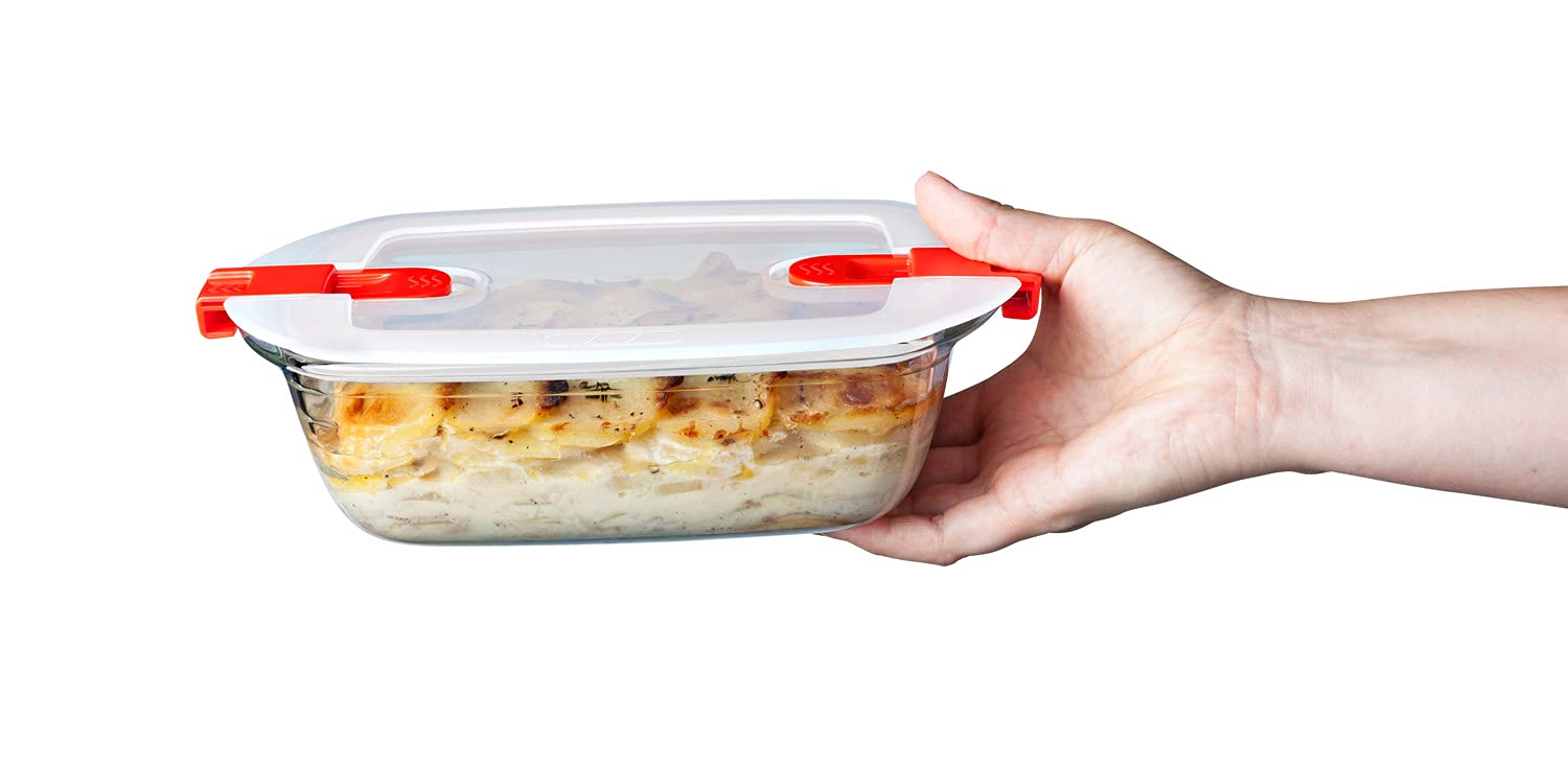 334S116 Rectangular Tempered Borosilicate Glass Food Storage Containers - Microwave & Oven Safe (Lid Not Included) - BPA Free 3-Piece Set Made in France - Perfect for Meal Prep, Leftovers & Reheating