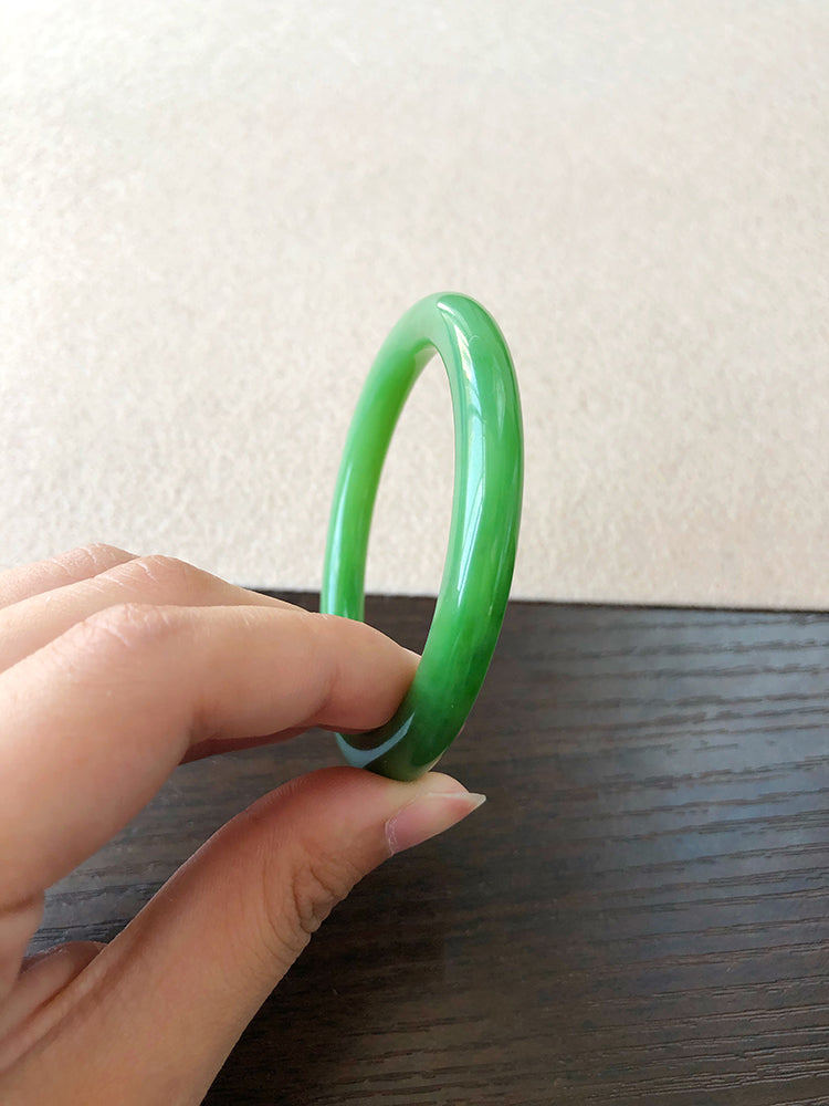 Natural Jade Bangle - Genuine Nephrite Jade Bracelet, 52.7mm Inner Diameter, Handcrafted Jewelry for Women - Perfect for Meditation, Yoga & Spiritual Healing