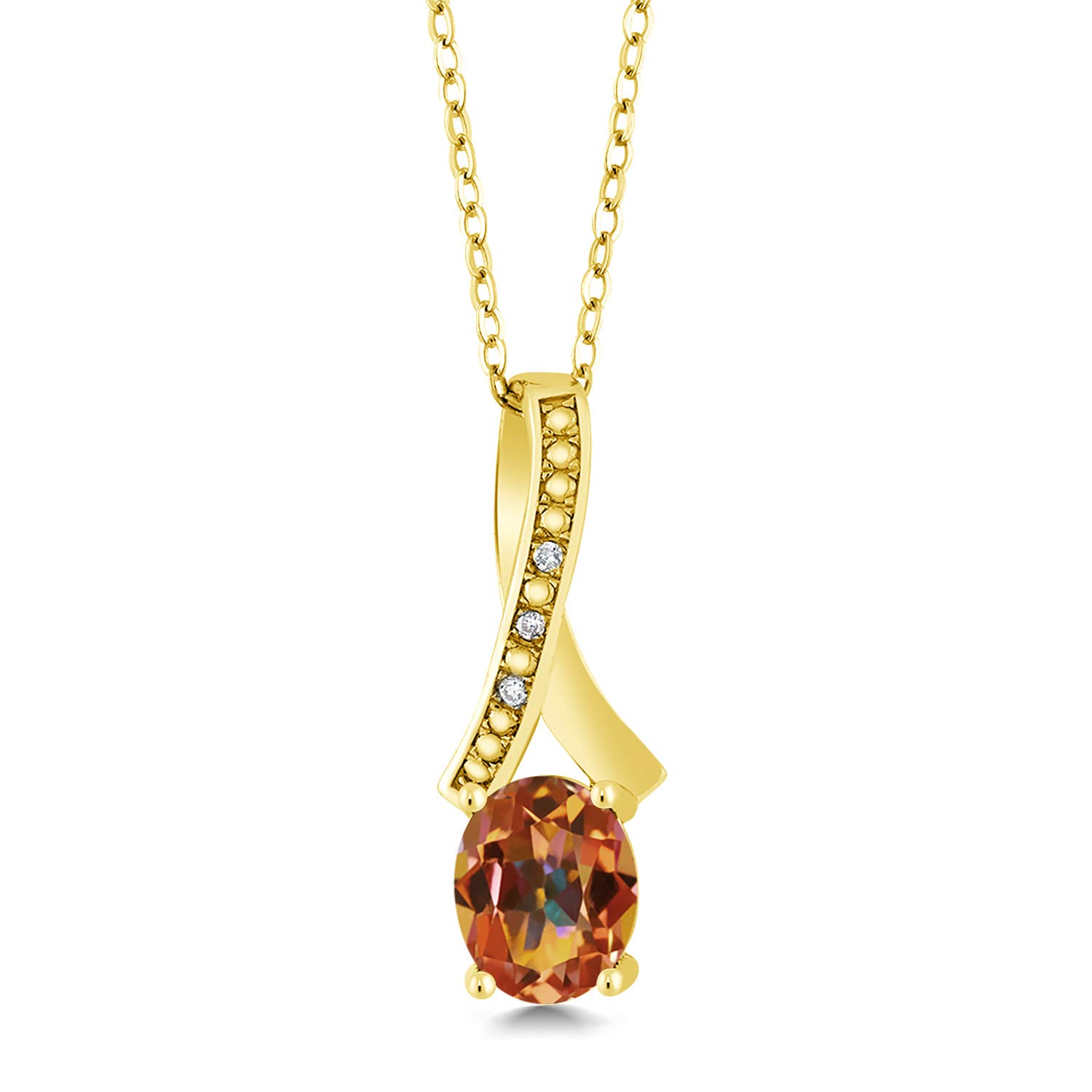 2.04 Ct Mystic Topaz & White Diamond Pendant in 18K Yellow Gold Plated Silver - Gem Stone King | Elegant Jewelry Gift for Women, Perfect for Parties & Special Occasions