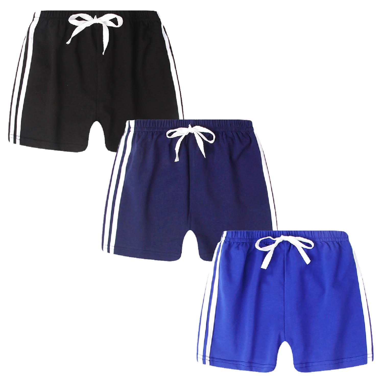 **Boys & Girls Active Running Shorts 3-Pack - Breathable Athletic Jogger Shorts with Stripes for Toddlers - Perfect for Summer Sports, Playground & Outdoor Activities**