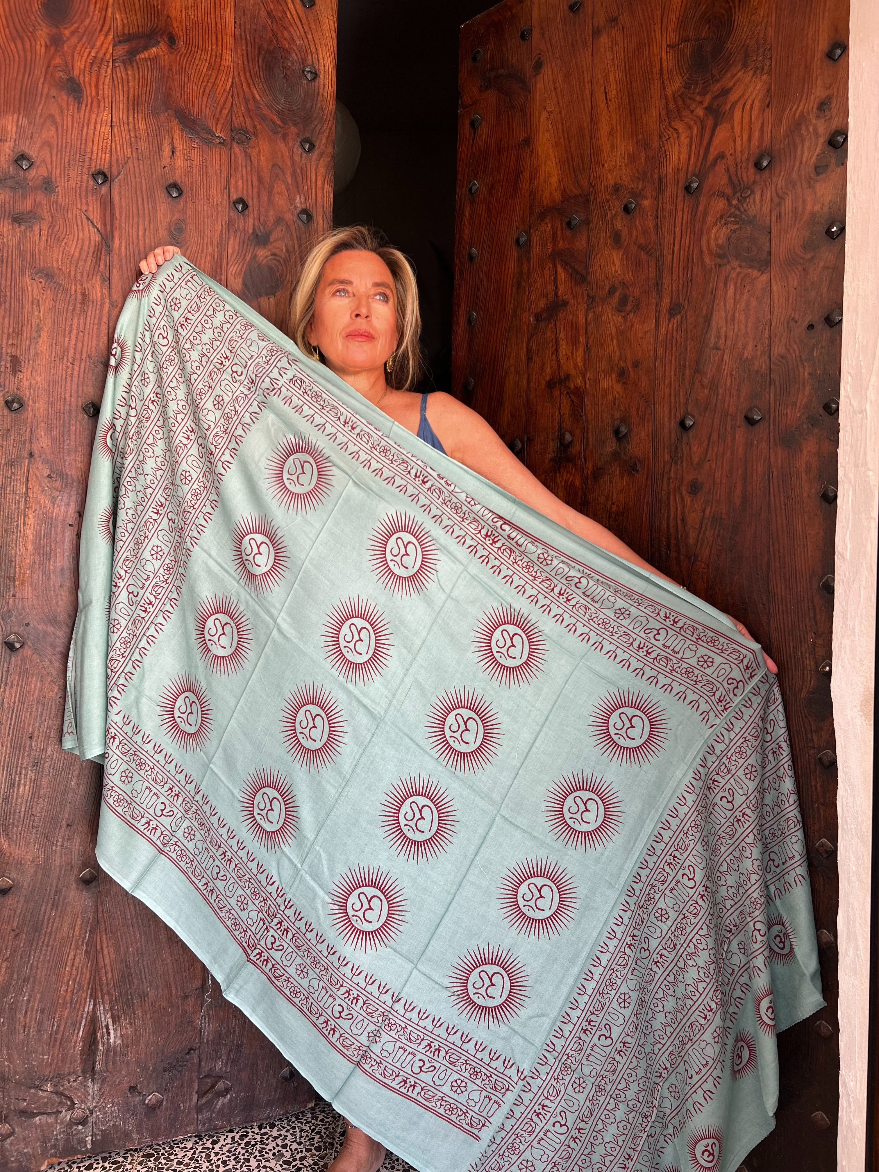 Large Om Print Sarong Pareo Shawl in Turquoise - Perfect for Beach Cover-Up, Poolside Lounging, and Summer Fashion