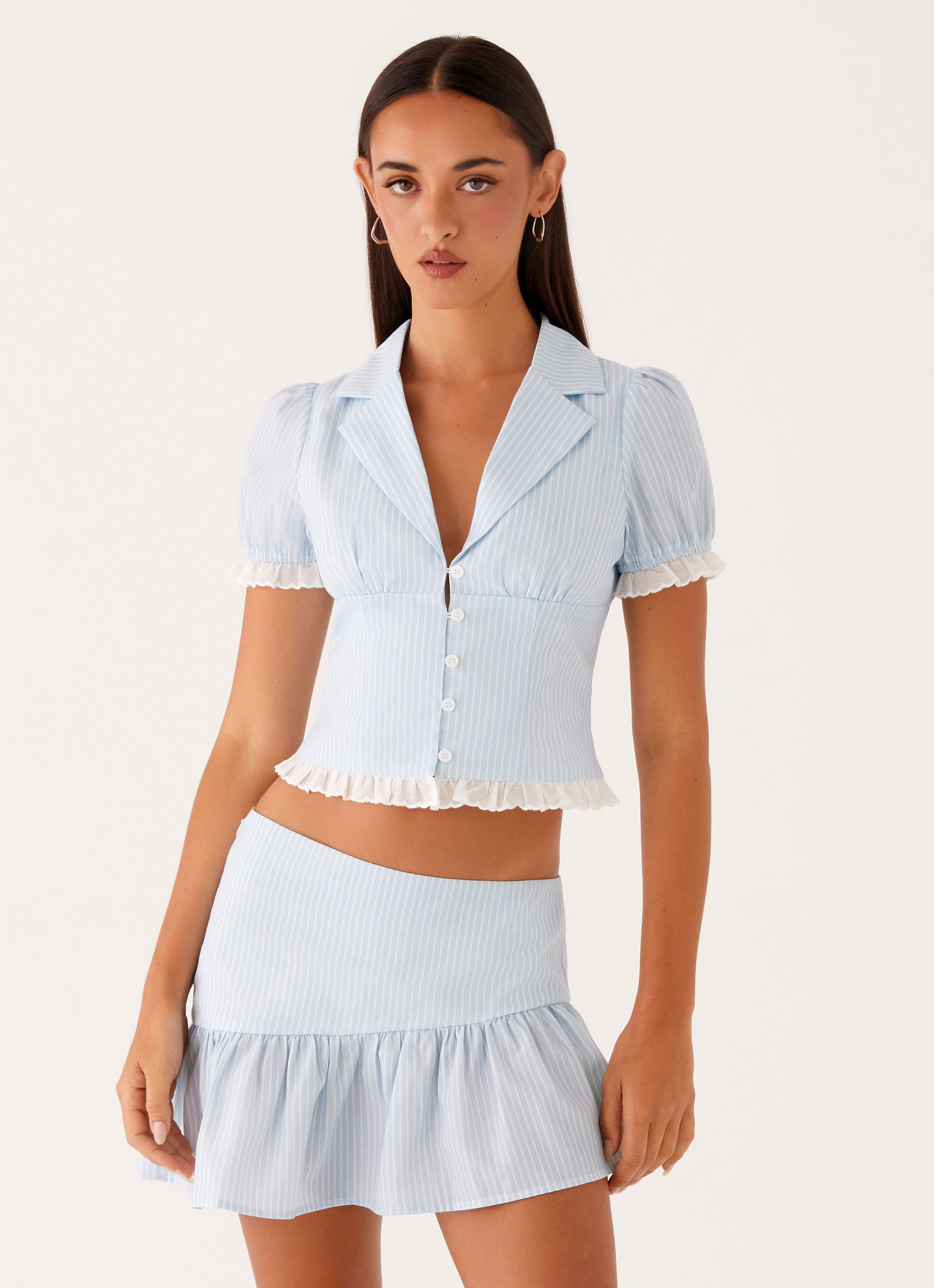 Bennett Mini Skirt - Blue & White Striped A-Line Denim Skirt for Women | Casual Summer Outfit, Beachwear, Party Dress