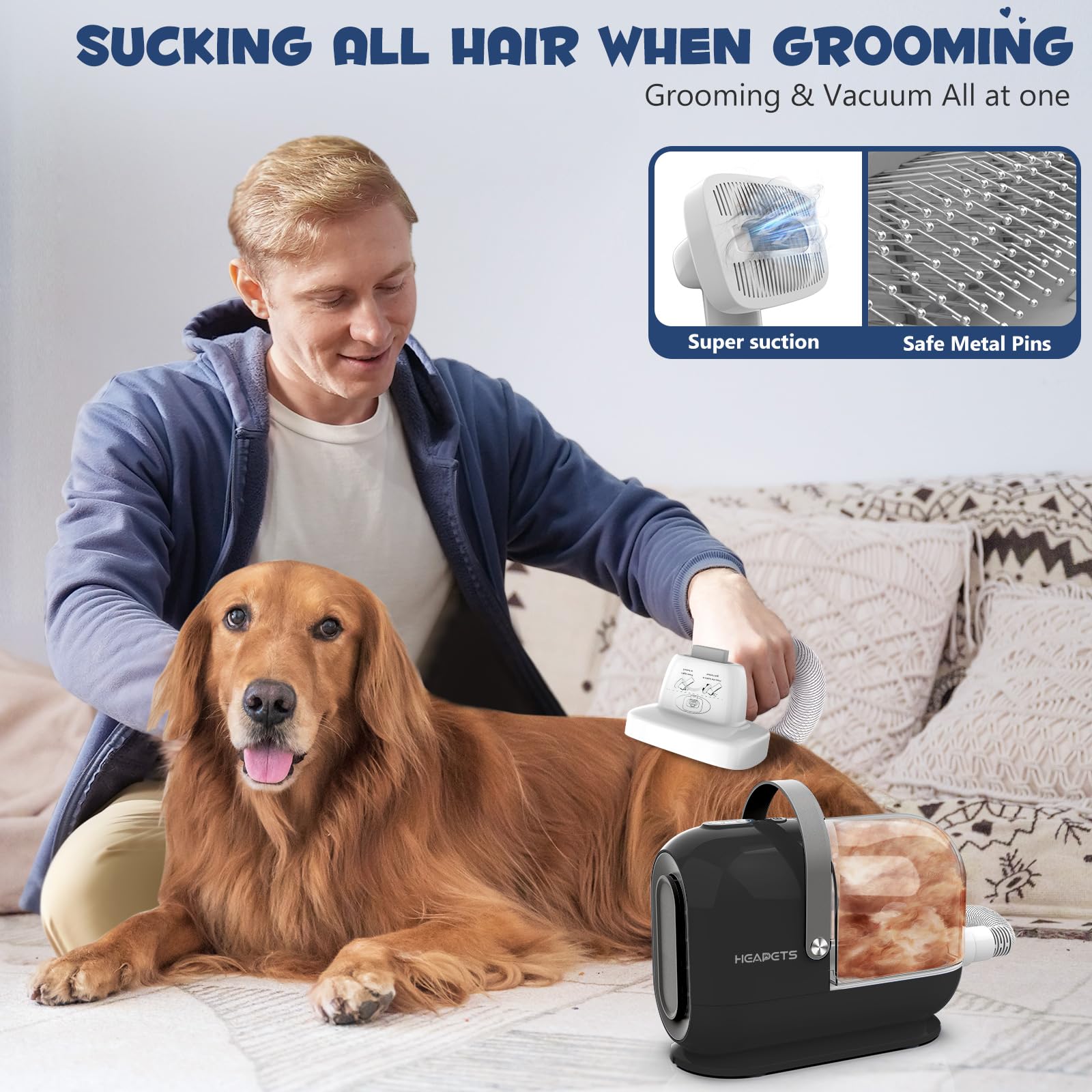 Dog Grooming Vacuum Kit - 3L Pet Hair Vacuum with 7 Attachments, Low Noise Electric Clipper & Brush for Home Pet Grooming & Shedding Control, Black - Perfect for Dogs, Cats & Small Animals at Home