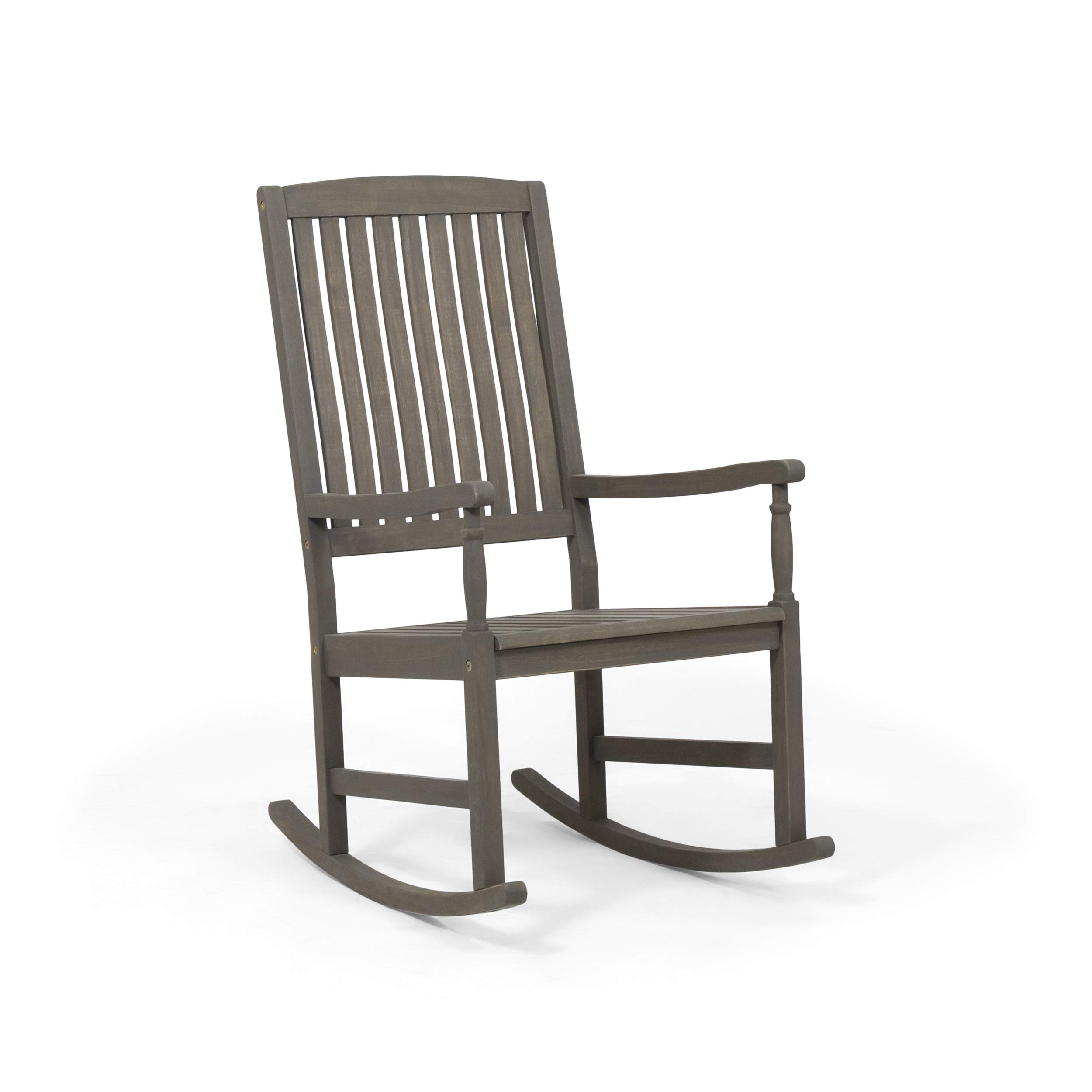Premium Acacia Wood Outdoor Rocking Chair - Gray Patio Furniture for Garden, Porch & Backyard Relaxation | Weather-Resistant Comfort Seating for Adults | GDFStudio Modern Rocking Chair