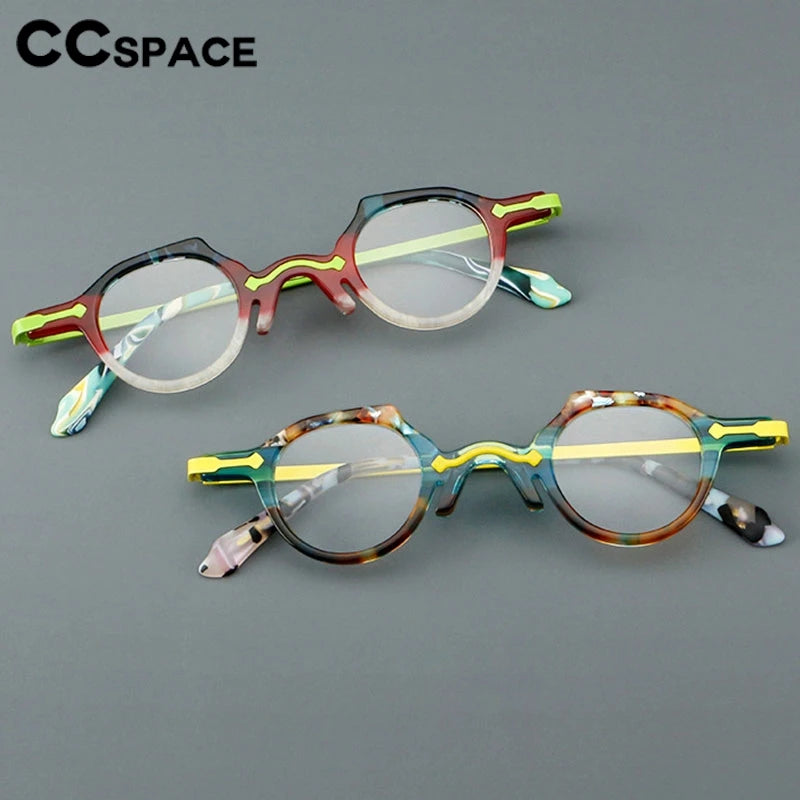 CCspace Women's Full Rim Irregular Round Acetate Eyeglasses Frame 302177 - Trendy Retro Glasses for Women, Fashionable Eyewear for Work, Reading & Daily Use