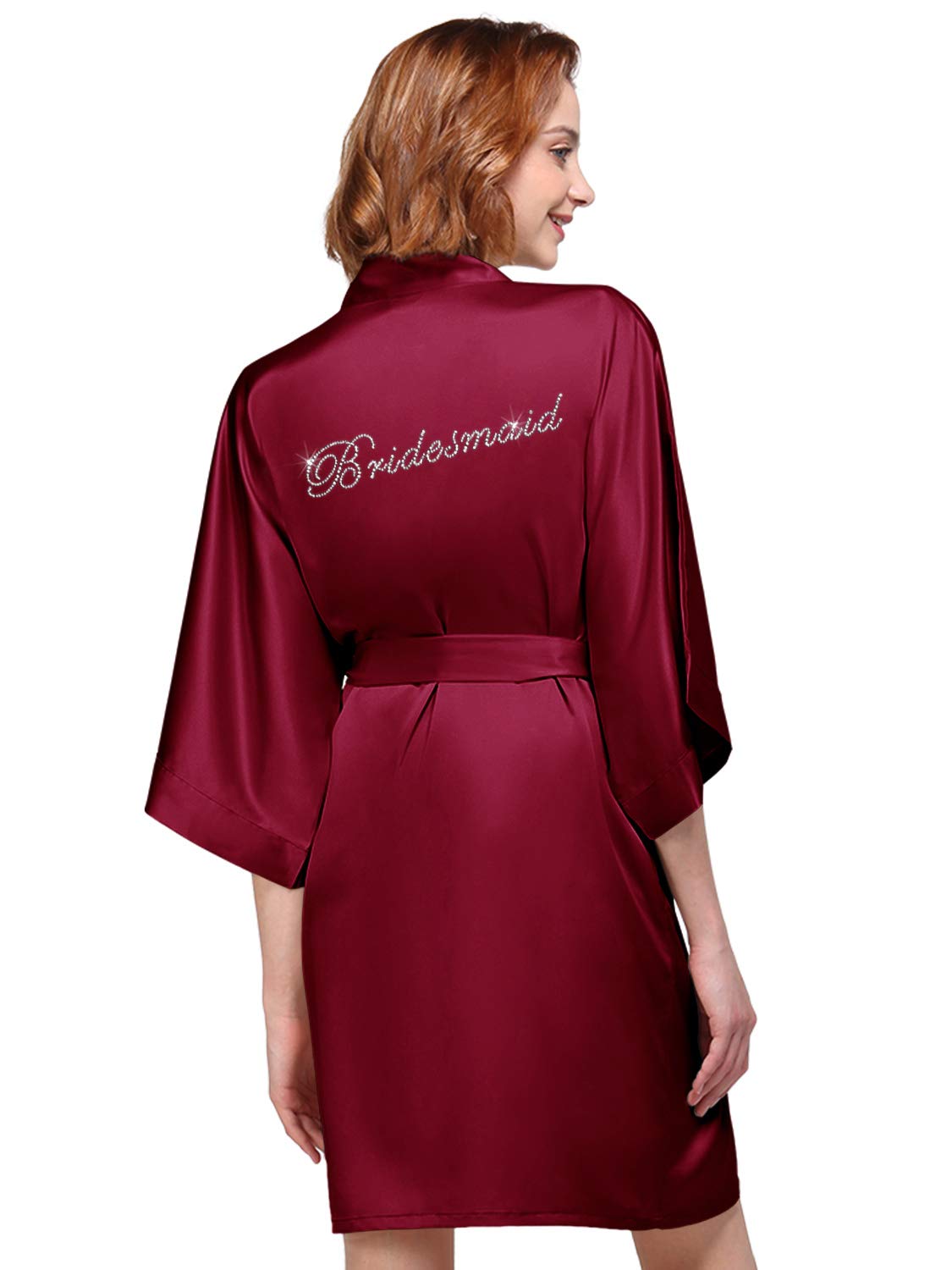 Elegant AW BRIDAL Satin Bridesmaid Robes with Rhinestone - Wedding Party & Bride Lingerie for Wedding Day - Perfect for Getting Ready Photos, Bridal Showers & Spa Days
