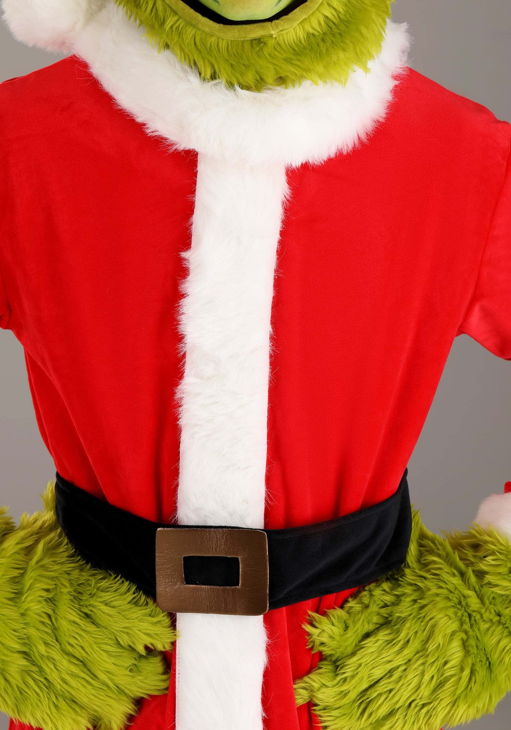 The Grinch Adult Santa Open Face Costume Set - Faux Fur Shirt, Pants, Hat & Gloves for Christmas Party & Holiday Cosplay