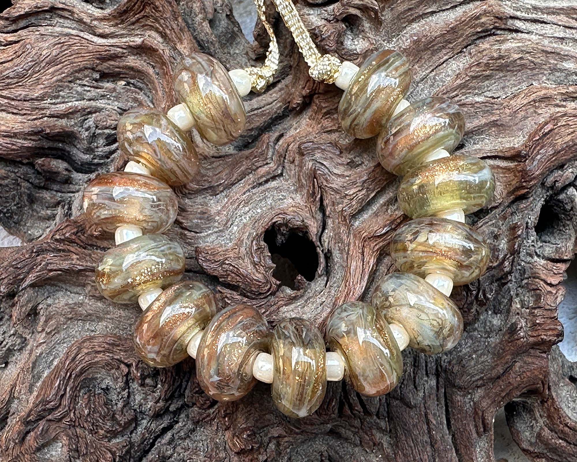 13 Golden Sparkle Lampwork Glass Beads Set for Jewelry Making - DIY Bracelets, Necklaces & Earrings - SRA Certified