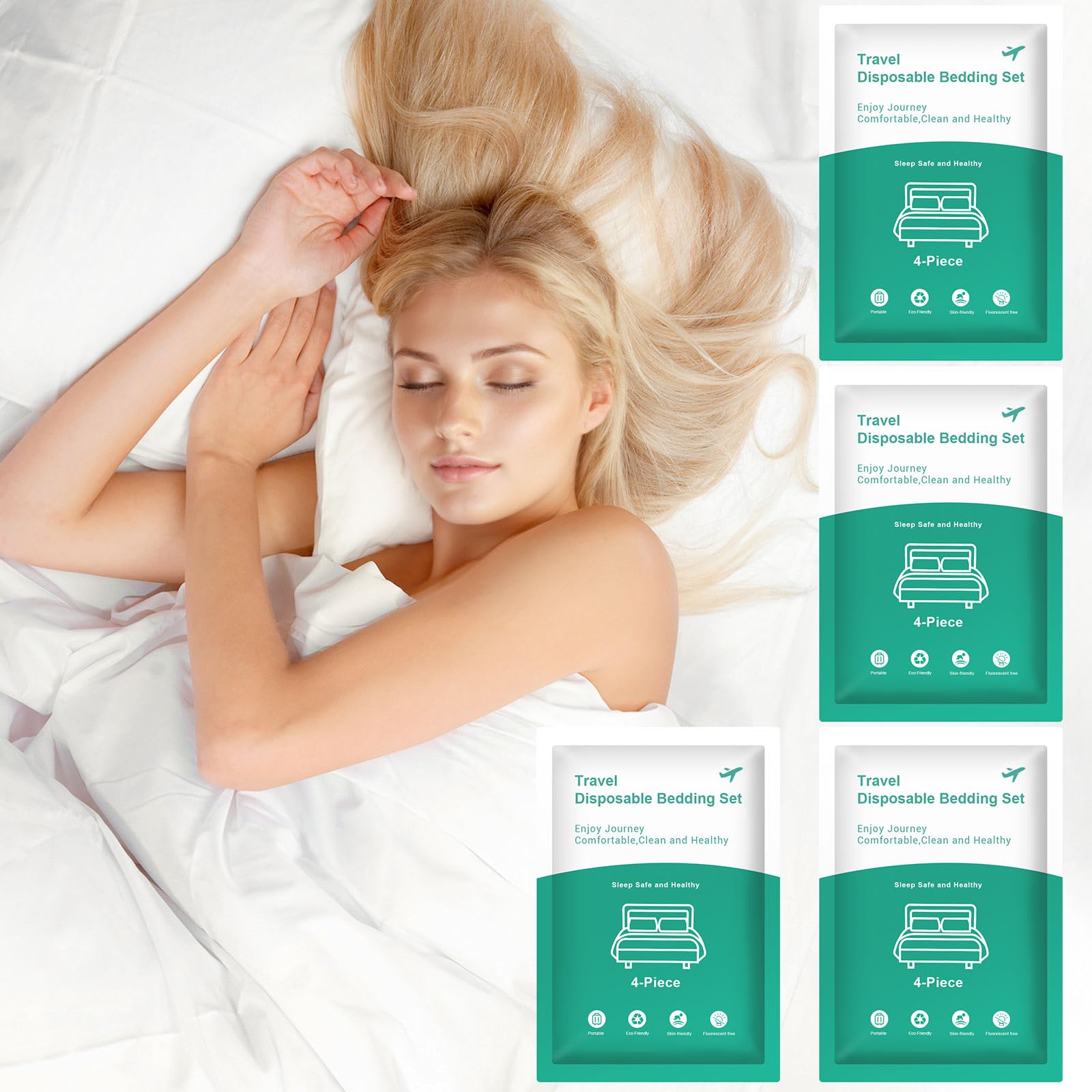 4 Pack Disposable Bed Sheets Queen Size - Soft & Hygienic Quilt Cover with Pillowcase Set | Travel Essentials for Hotel, Cruise, Camping & Emergency Use