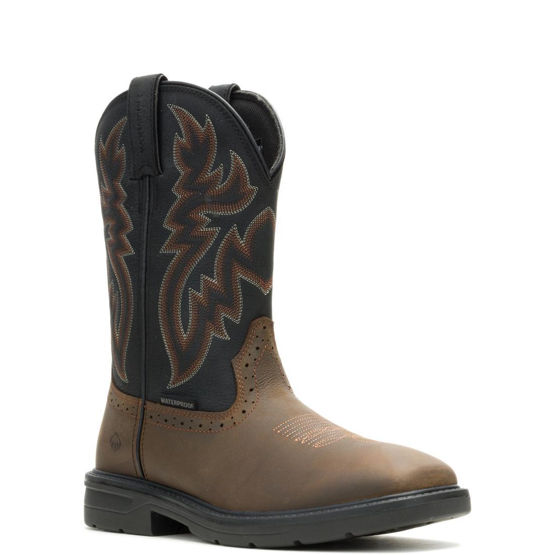 Premium Rancher Level Soft Toe Pull-On Work Boots for Men - Comfortable & Durable Black/Brown Western Cowboy Boots - Ideal for Farming, Construction & Outdoor Work