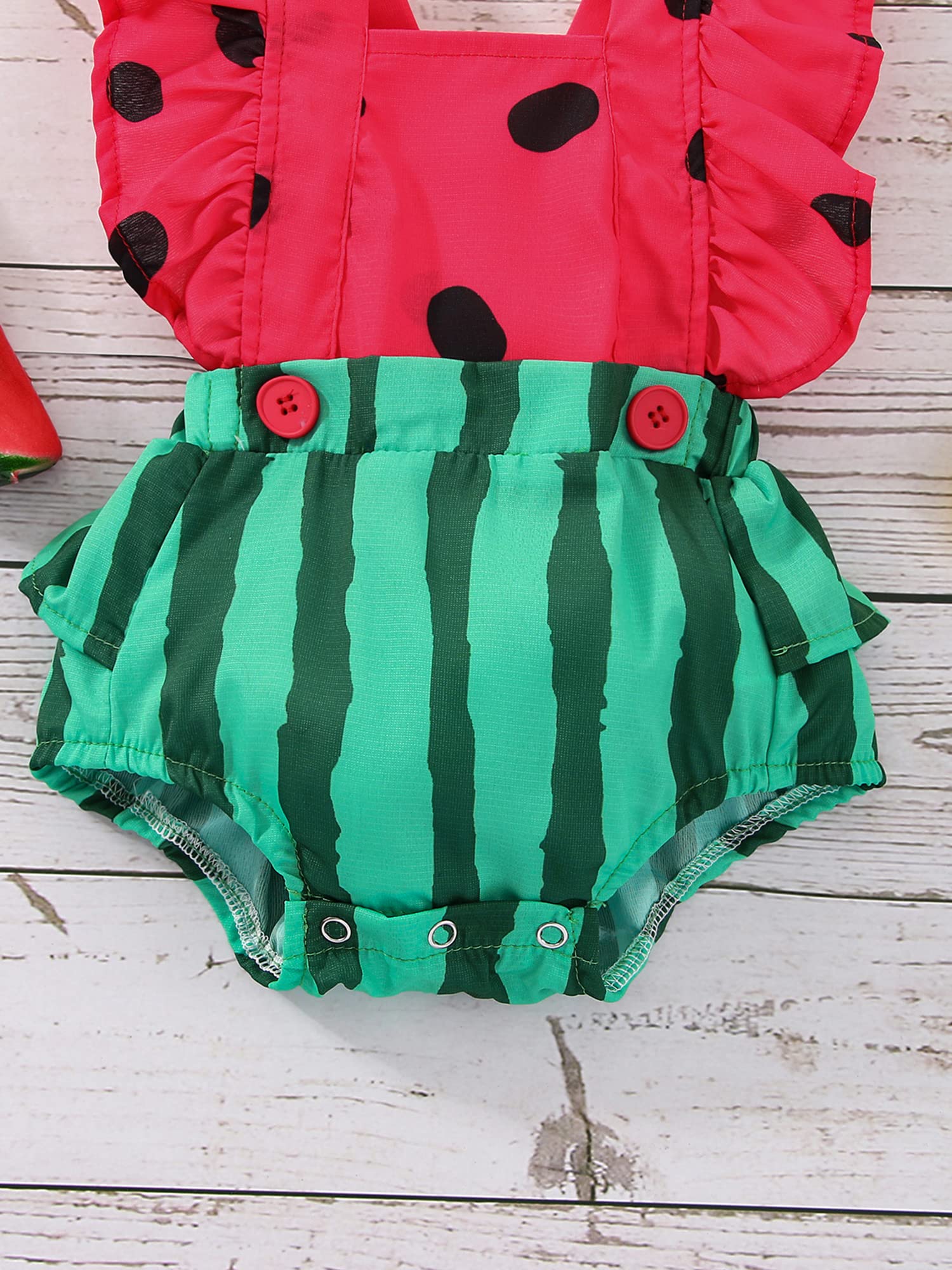 Adorable Newborn Baby Girls Watermelon Print Ruffle Bodysuit & Headband Romper Set - Soft Summer Jumpsuit Outfit for Photoshoots, Parties & Playtime