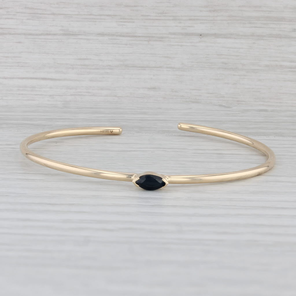 0.50ct Blue Sapphire Marquise Solitaire Cuff Bracelet in 14k Yellow Gold - 6.25