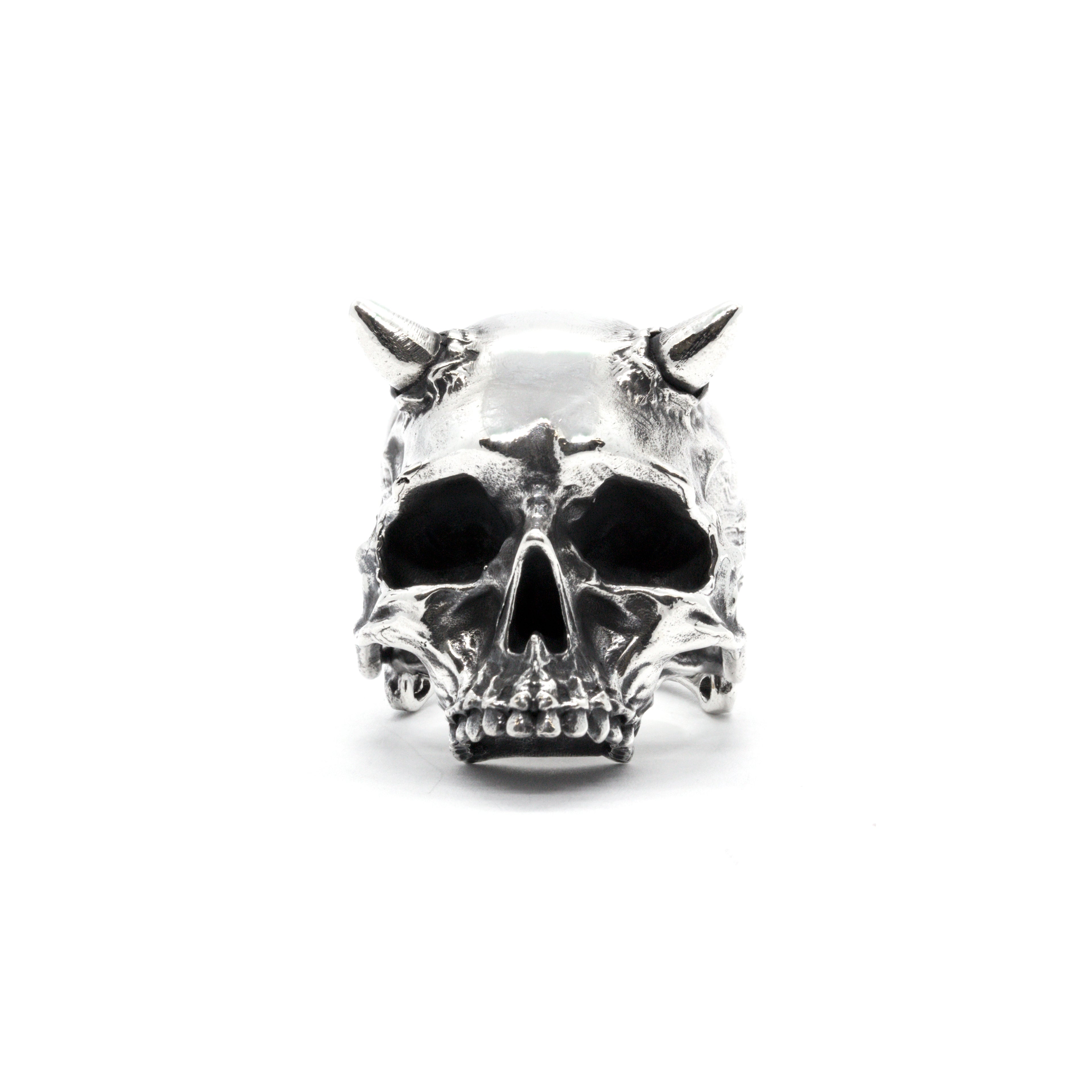 Gothic Horn Skull Ring for Men - Punk Rock Jewelry, Stainless Steel Band for Halloween, Biker, and Gothic Fashion Accessories