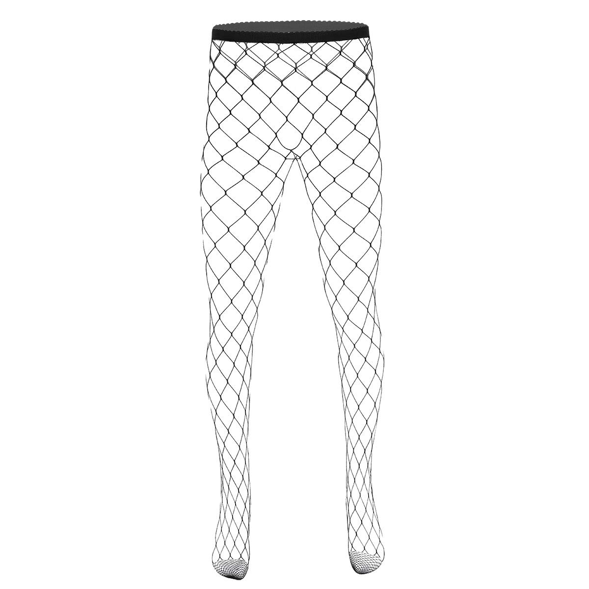 Men's See-Through Hollow Out Fishnet Closed-Toe Tight Leggings - Stretchy Pantyhose Stockings for Dance, Cosplay & Night Out Fashion