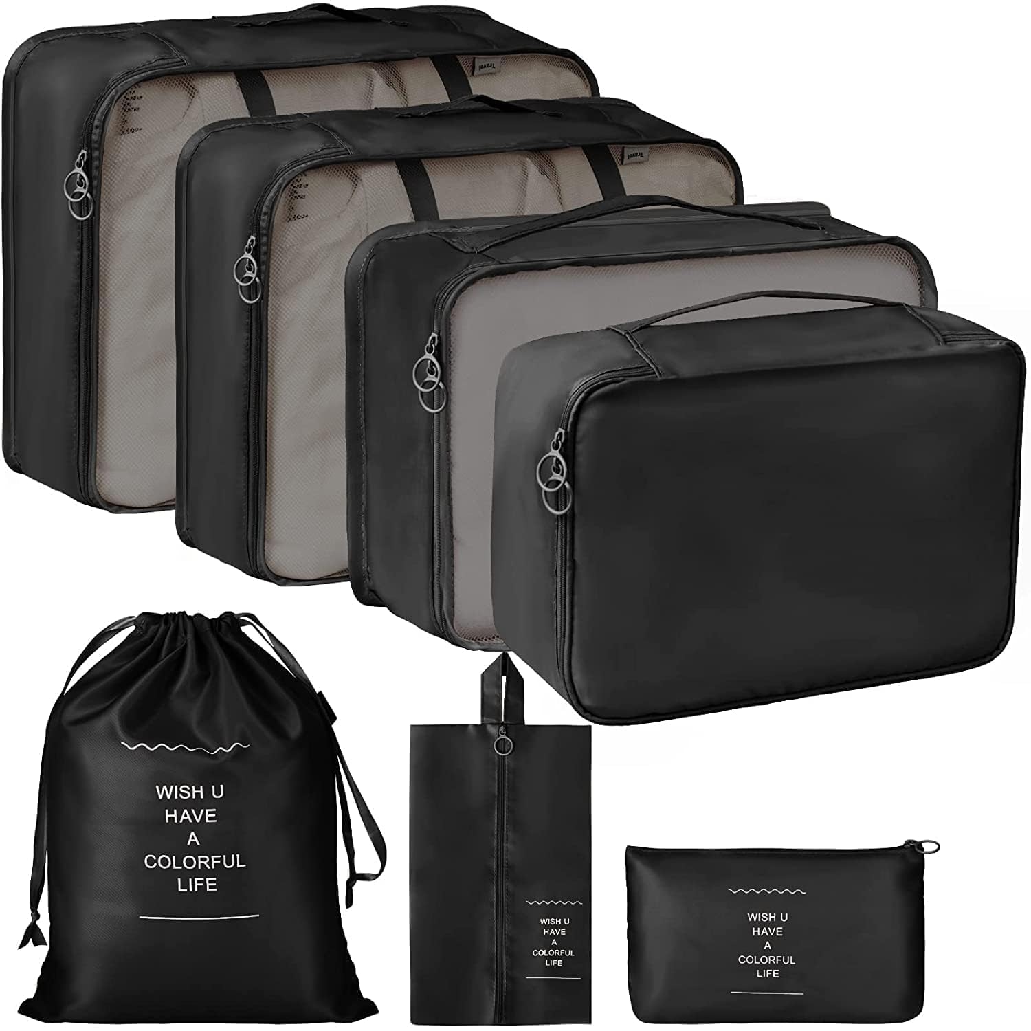 VERAT 7-Piece Travel Organizer Set - Packing Cubes for Clothes & Toiletry Bag - Lightweight Luggage Organizers for Women - Perfect for Vacations, Business Trips & Weekend Getaways (Black)