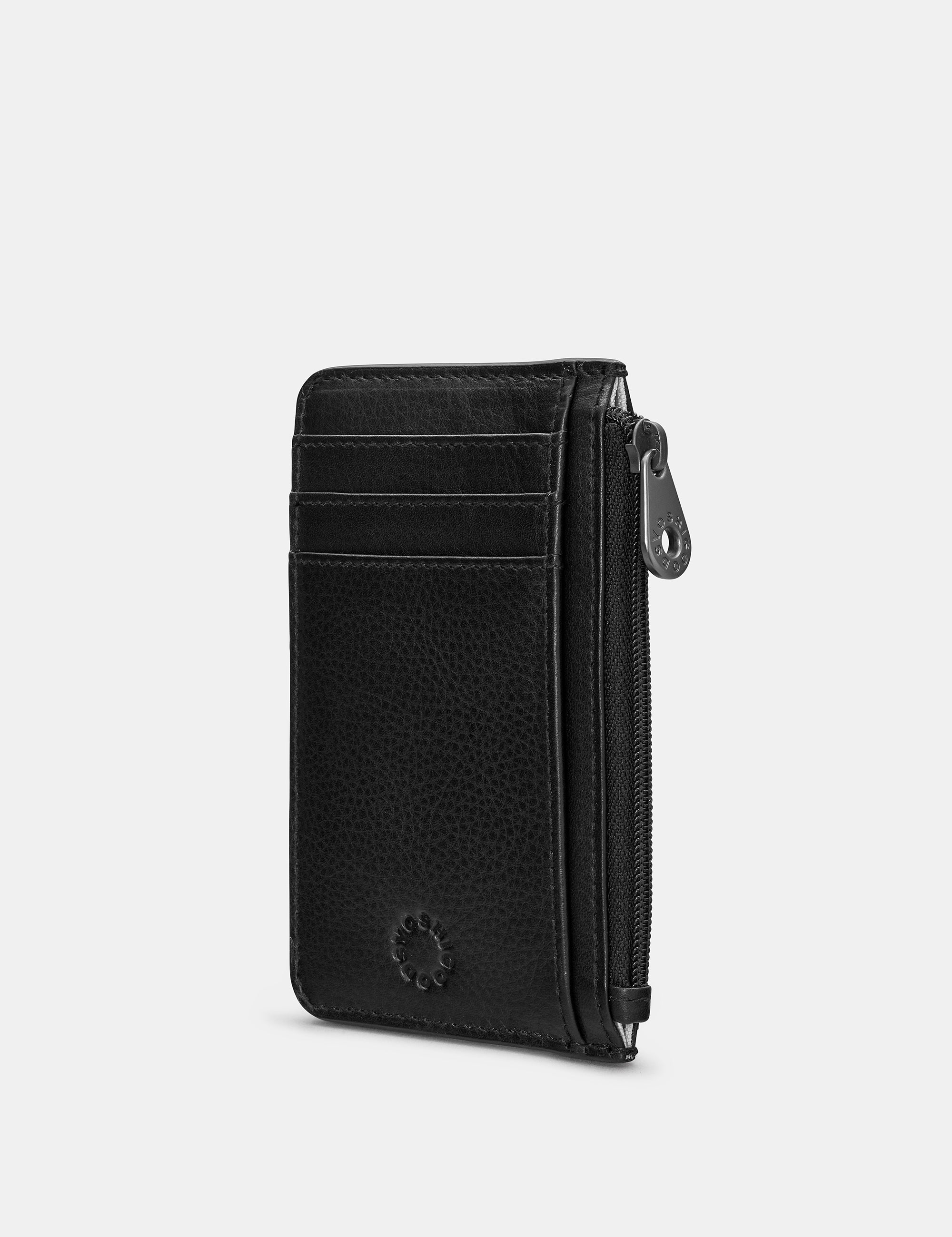 Premium Black Leather Zip Top Card Holder - Slim RFID Blocking Wallet for Men & Women - Perfect for Travel, Business & Everyday Use