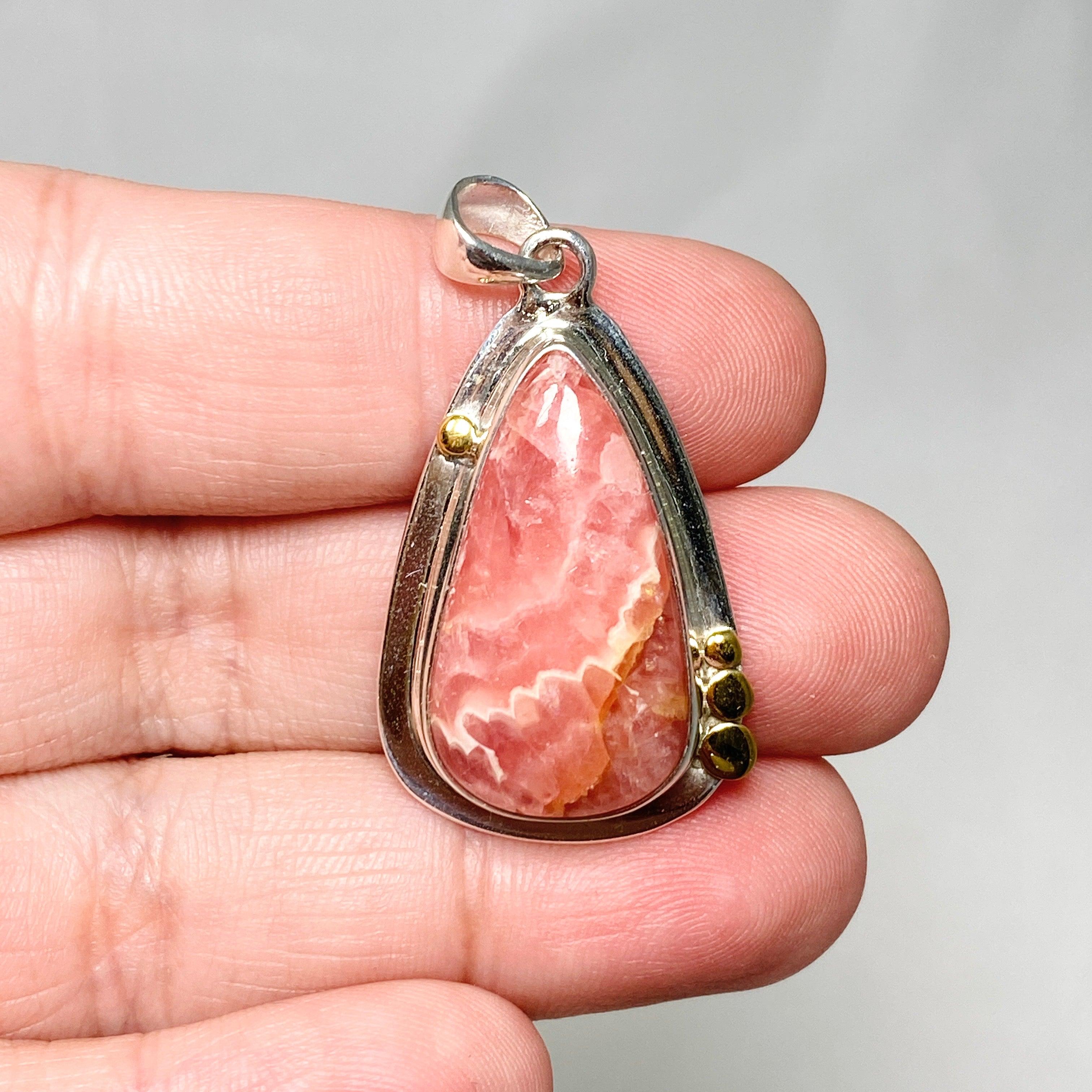 Rhodochrosite Teardrop Pendant Necklace with Brass Accents - KPGJ4325 | Elegant Jewelry for Women, Perfect Gift for Birthday, Anniversary & Special Occasions