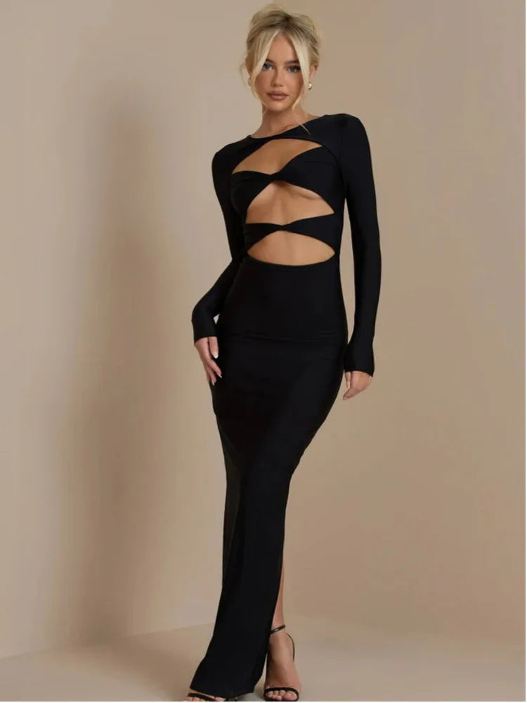 Elegant Hollow Out Long Sleeve Bodycon Dress for Women - Sexy Slim Fit Party Club Evening Dress 2024 | Perfect for Night Out, Date Night, and Special Occasions