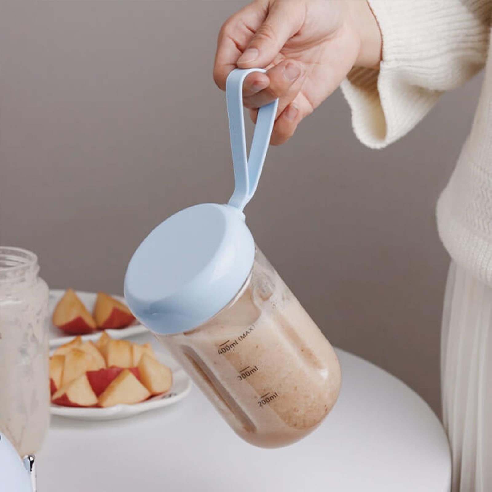 OTE 14oz/400ml High Boron Glass Smoothie Bottle - Portable Blender Cup for Juices, Shakes & Smoothies | Leak-Proof Travel Jar | Perfect for Gym, Office & On-The-Go Healthy Drinks - Beige